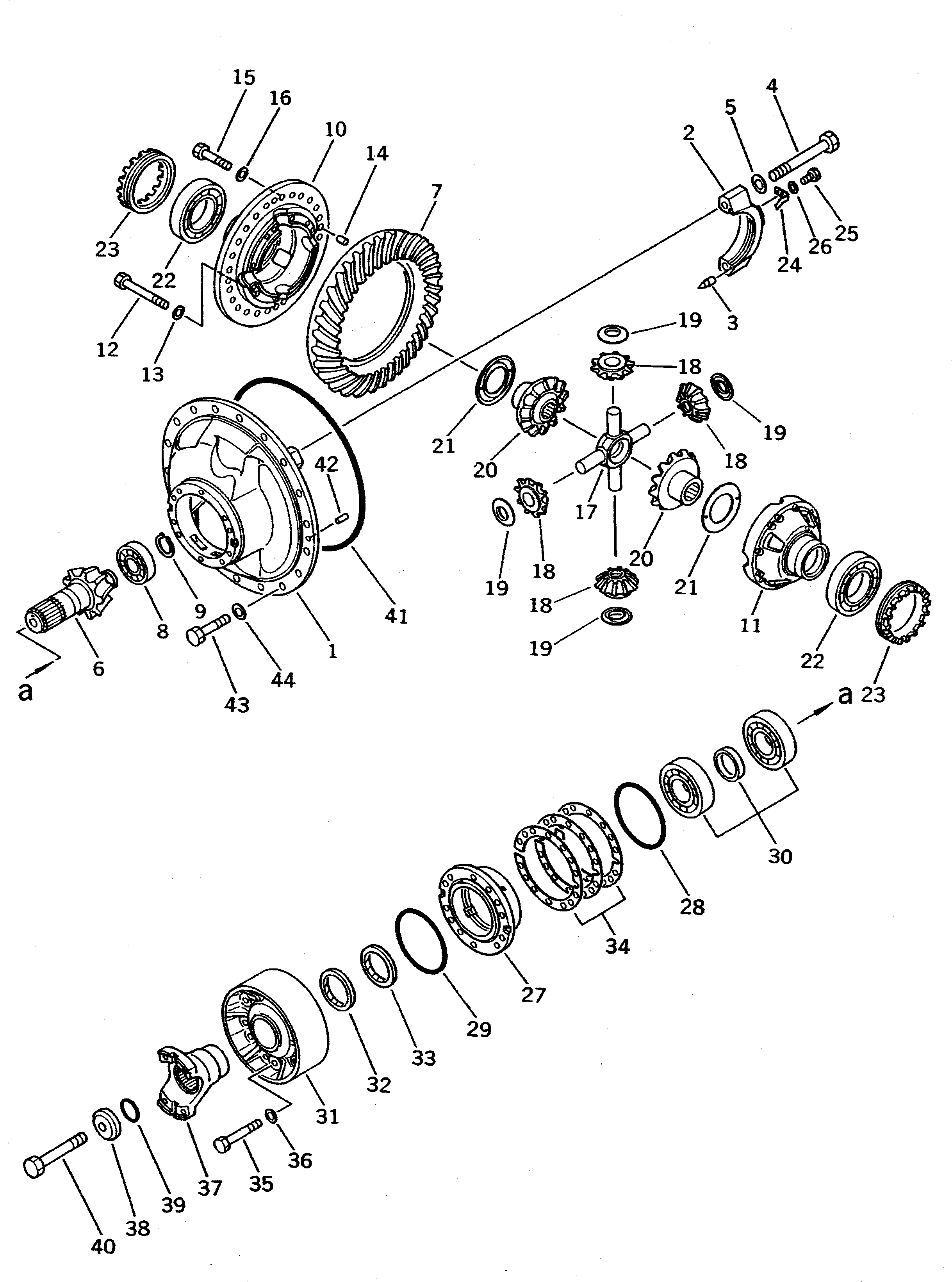 Схема запчастей Komatsu WA500-1 - ЗАДНИЙ ДИФФЕРЕНЦИАЛ(№-) ВЕДУЩ. ВАЛ¤ ДИФФЕРЕНЦ. И КОЛЕСА