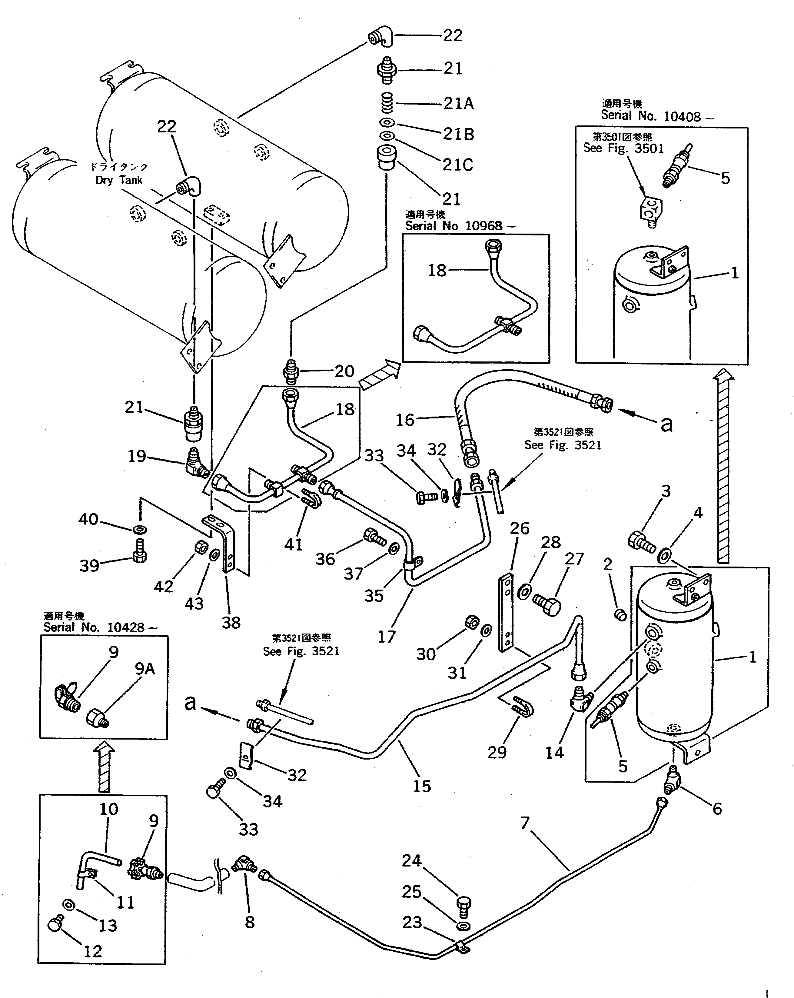 Схема запчастей Komatsu WA500-1 - ВОЗДУХОВОД (WET БАК - СУХ. БАК)(№-9999) ВЕДУЩ. ВАЛ¤ ДИФФЕРЕНЦ. И КОЛЕСА