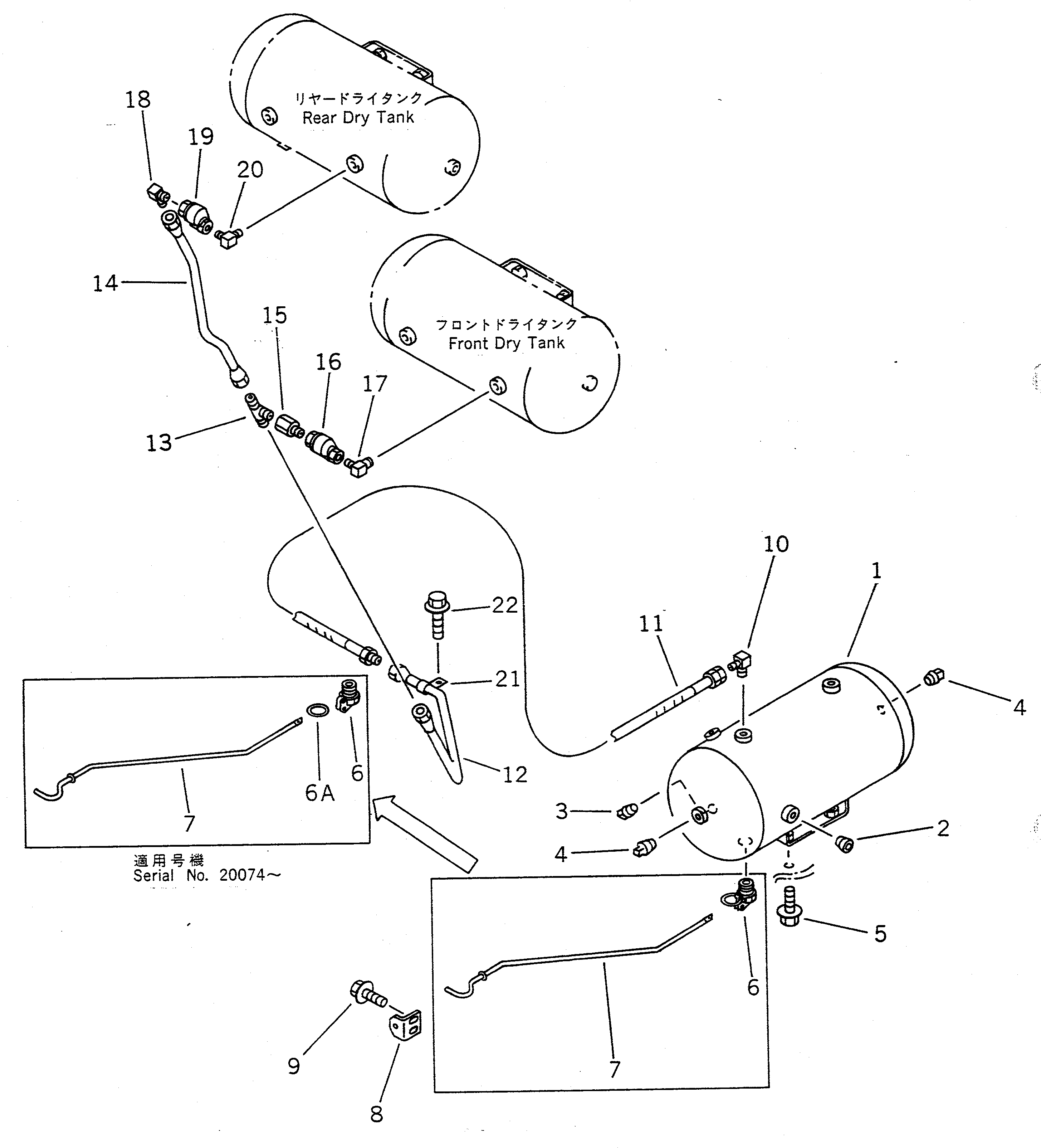 Схема запчастей Komatsu WA500-1 - ВОЗДУХОВОД (WET БАК - СУХ. БАК)(№-) ВЕДУЩ. ВАЛ¤ ДИФФЕРЕНЦ. И КОЛЕСА