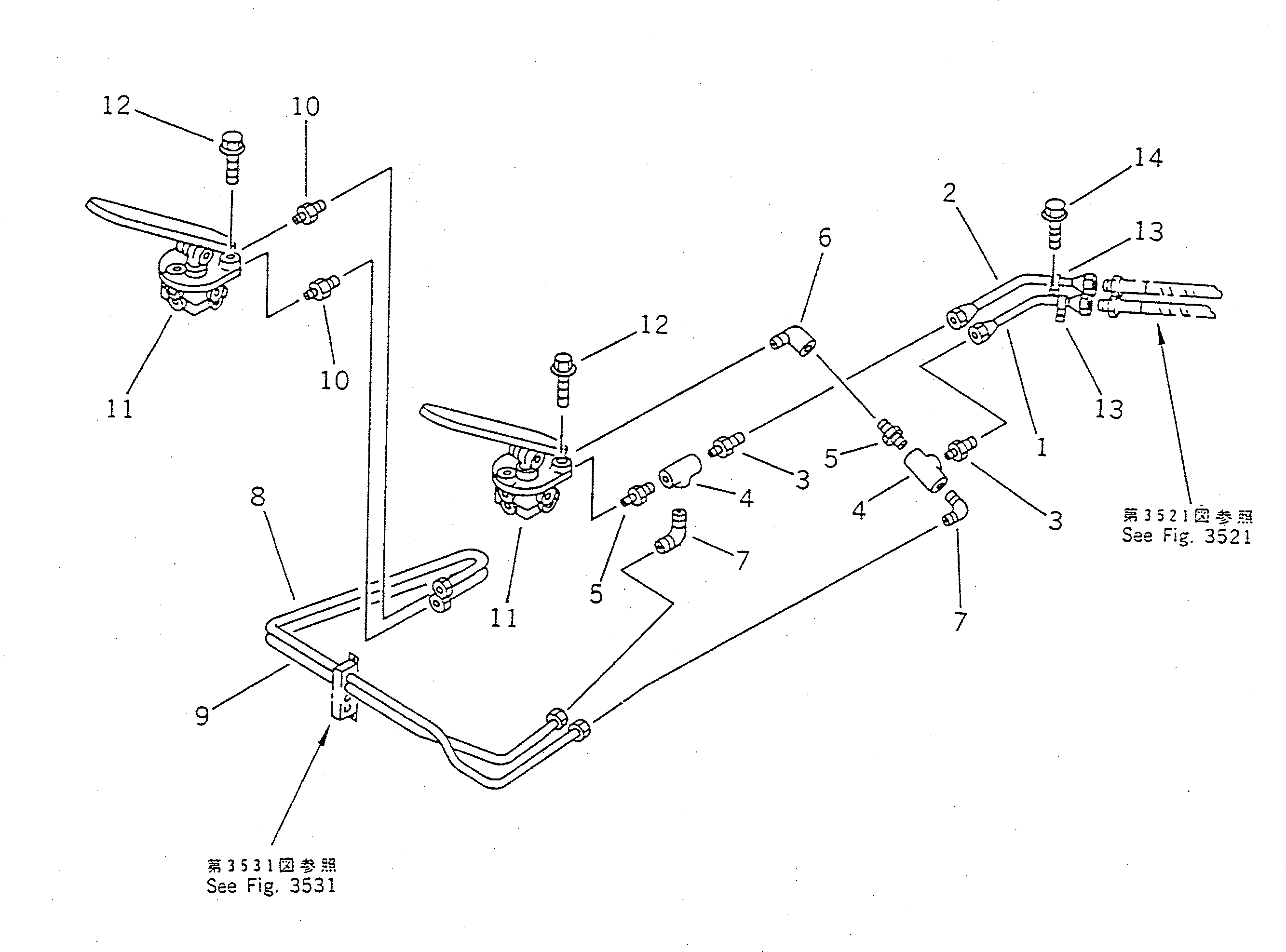 Схема запчастей Komatsu WA500-1 - ВОЗДУХОВОД (СУХ. БАК - КЛАПАН ПЕДАЛИ) (/)(№-) ВЕДУЩ. ВАЛ¤ ДИФФЕРЕНЦ. И КОЛЕСА