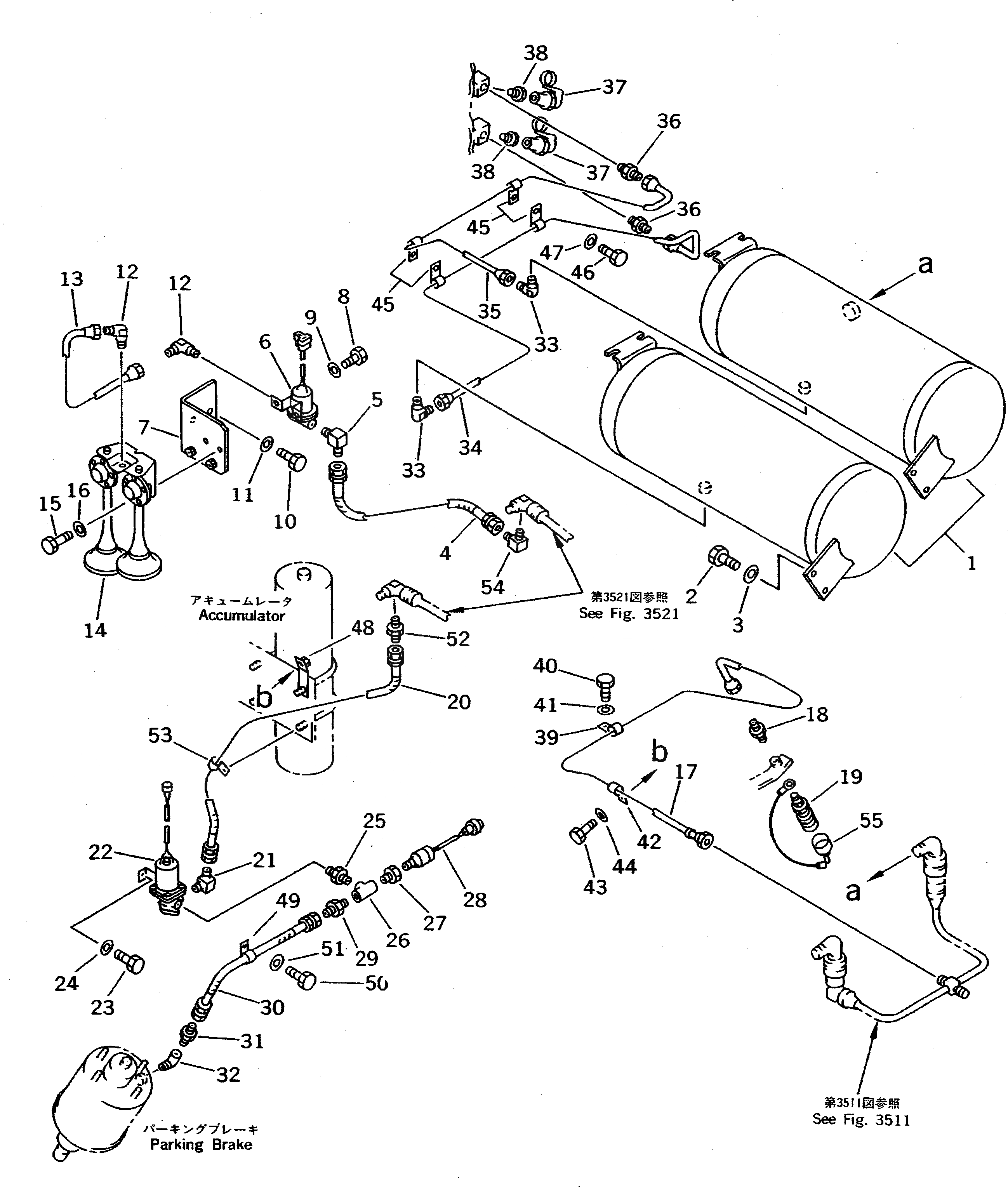 Схема запчастей Komatsu WA500-1 - ВОЗДУХОВОД (СУХ. БАК - СТОЯНОЧНЫЙ ТОРМОЗ)(№98-9999) ВЕДУЩ. ВАЛ¤ ДИФФЕРЕНЦ. И КОЛЕСА