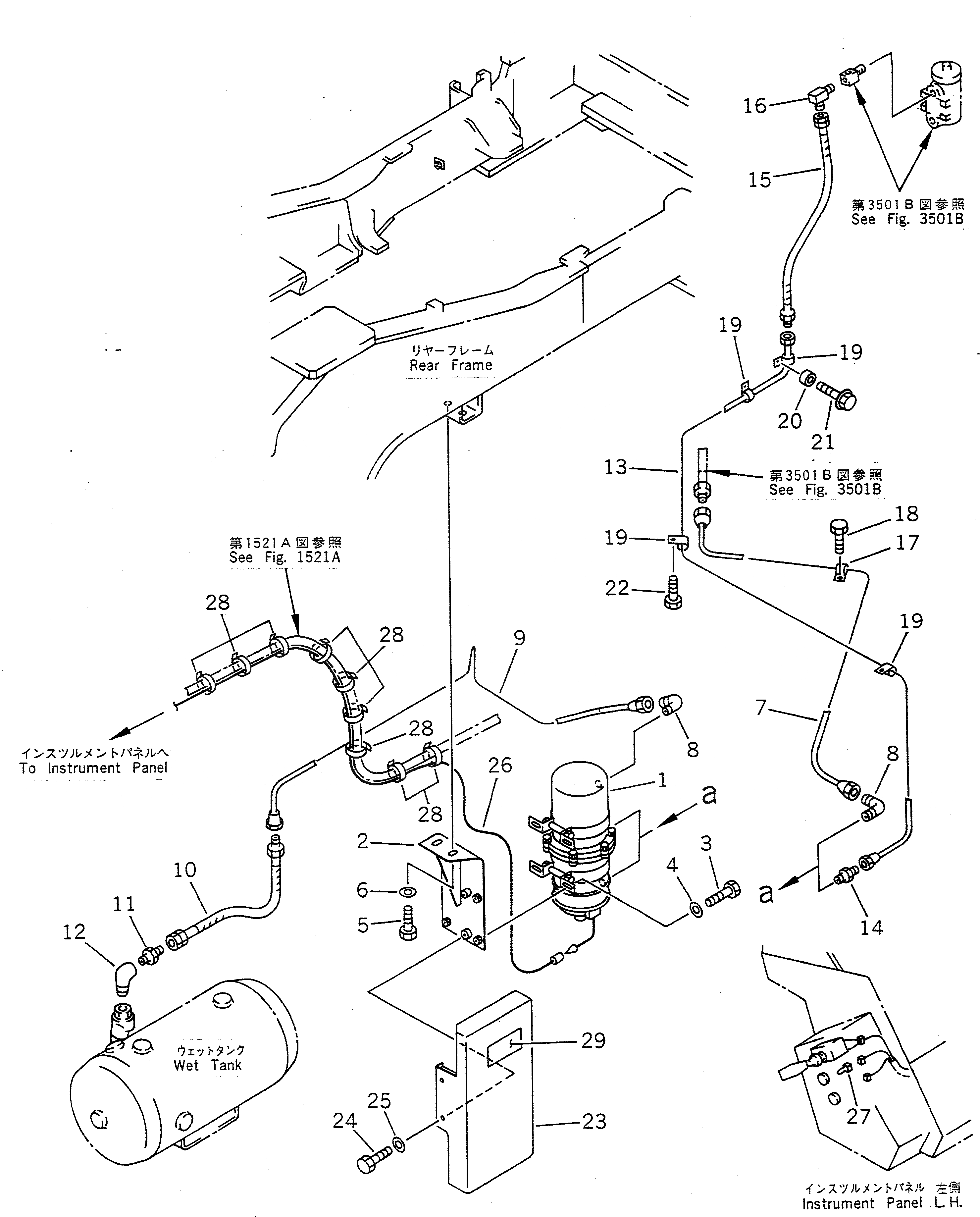 Схема запчастей Komatsu WA500-1 - ВОЗД. ВЛАГООТДЕЛИТЕЛЬ ТРУБЫ(№-) ВЕДУЩ. ВАЛ¤ ДИФФЕРЕНЦ. И КОЛЕСА
