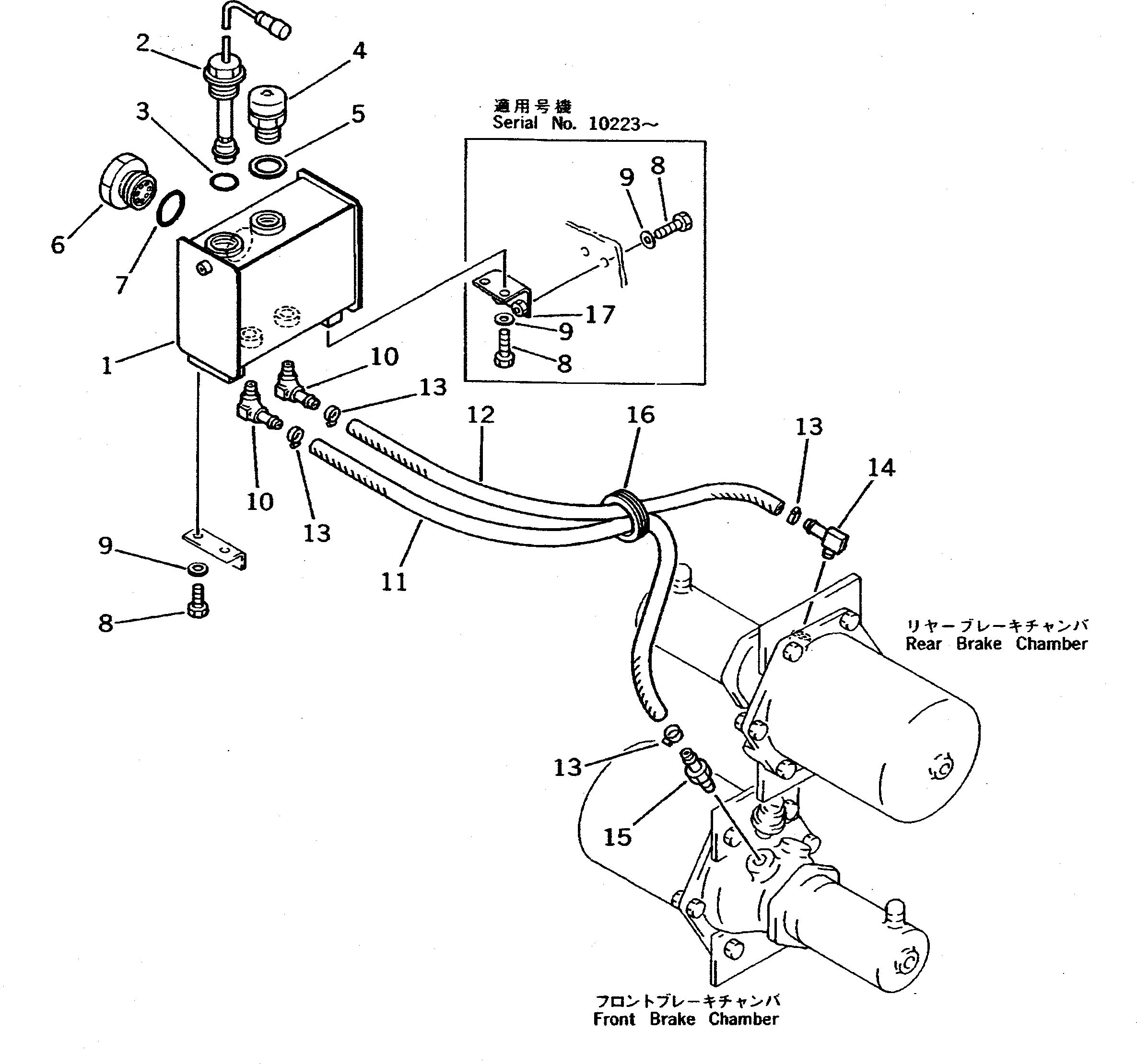 Схема запчастей Komatsu WA500-1 - ТОРМОЗ. МАСЛОПРОВОДЯЩАЯ ЛИНИЯ (ТОРМОЗ. МАСЛ. БАК - ТОРМОЗ. КАМЕРА)(№-) ВЕДУЩ. ВАЛ¤ ДИФФЕРЕНЦ. И КОЛЕСА