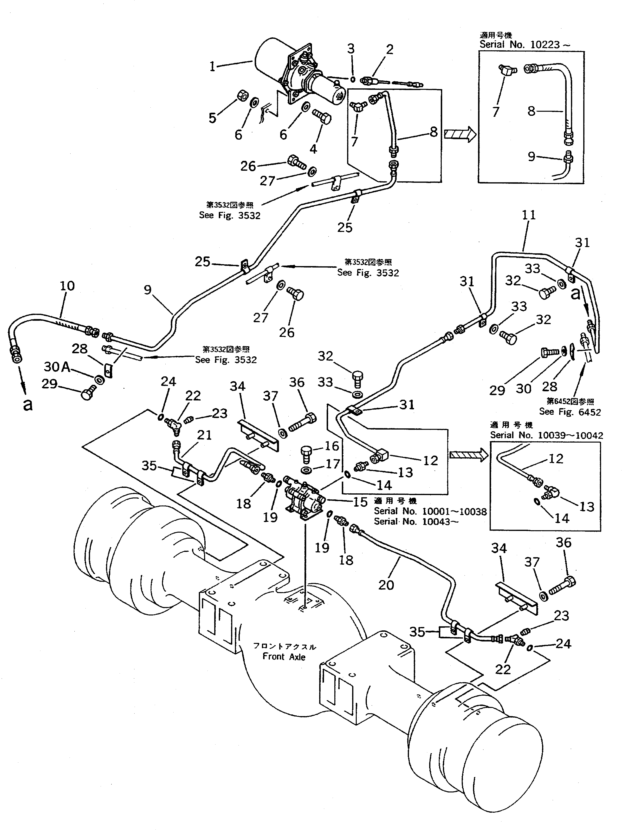 Схема запчастей Komatsu WA500-1 - ТОРМОЗ. МАСЛОПРОВОДЯЩАЯ ЛИНИЯ (ПЕРЕДН ТОРМОЗН. ГИДРОЛИНИЯ)(№-9999) ВЕДУЩ. ВАЛ¤ ДИФФЕРЕНЦ. И КОЛЕСА