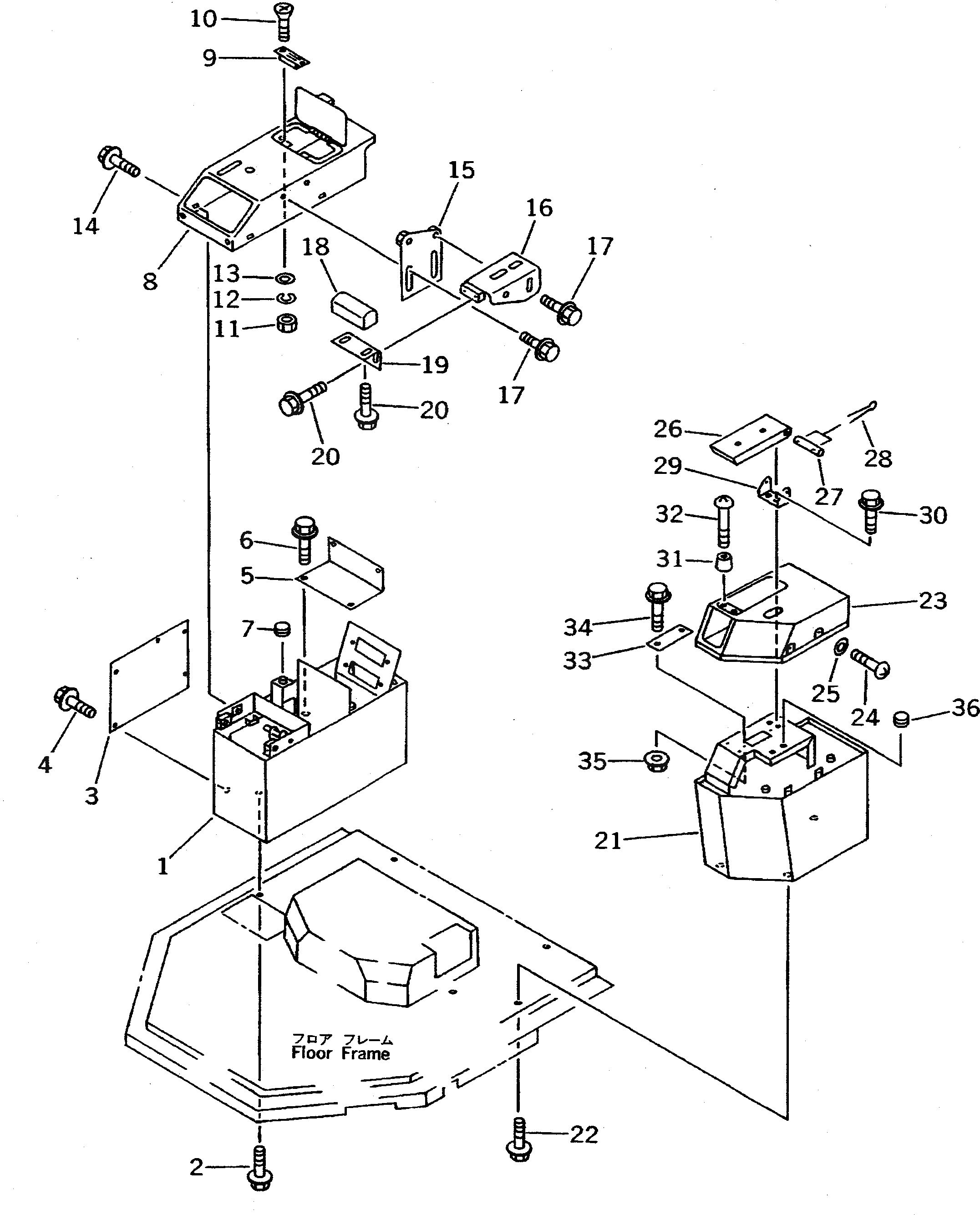 Схема запчастей Komatsu WA500-1 - КОНСОЛЬН. БЛОК (БЕЗ КАБИНЫ)(№-) РАМА И ЧАСТИ КОРПУСА