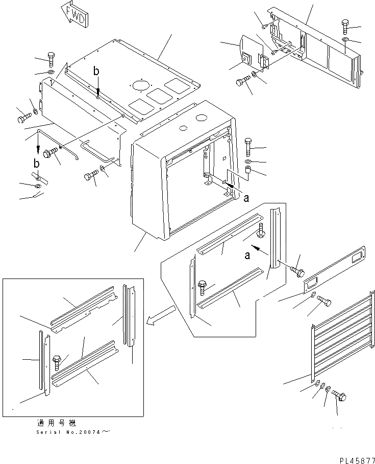 Схема запчастей Komatsu WA500-1 - ЗАЩИТА РАДИАТОРА AND КАПОТ(№-) РАМА И ЧАСТИ КОРПУСА
