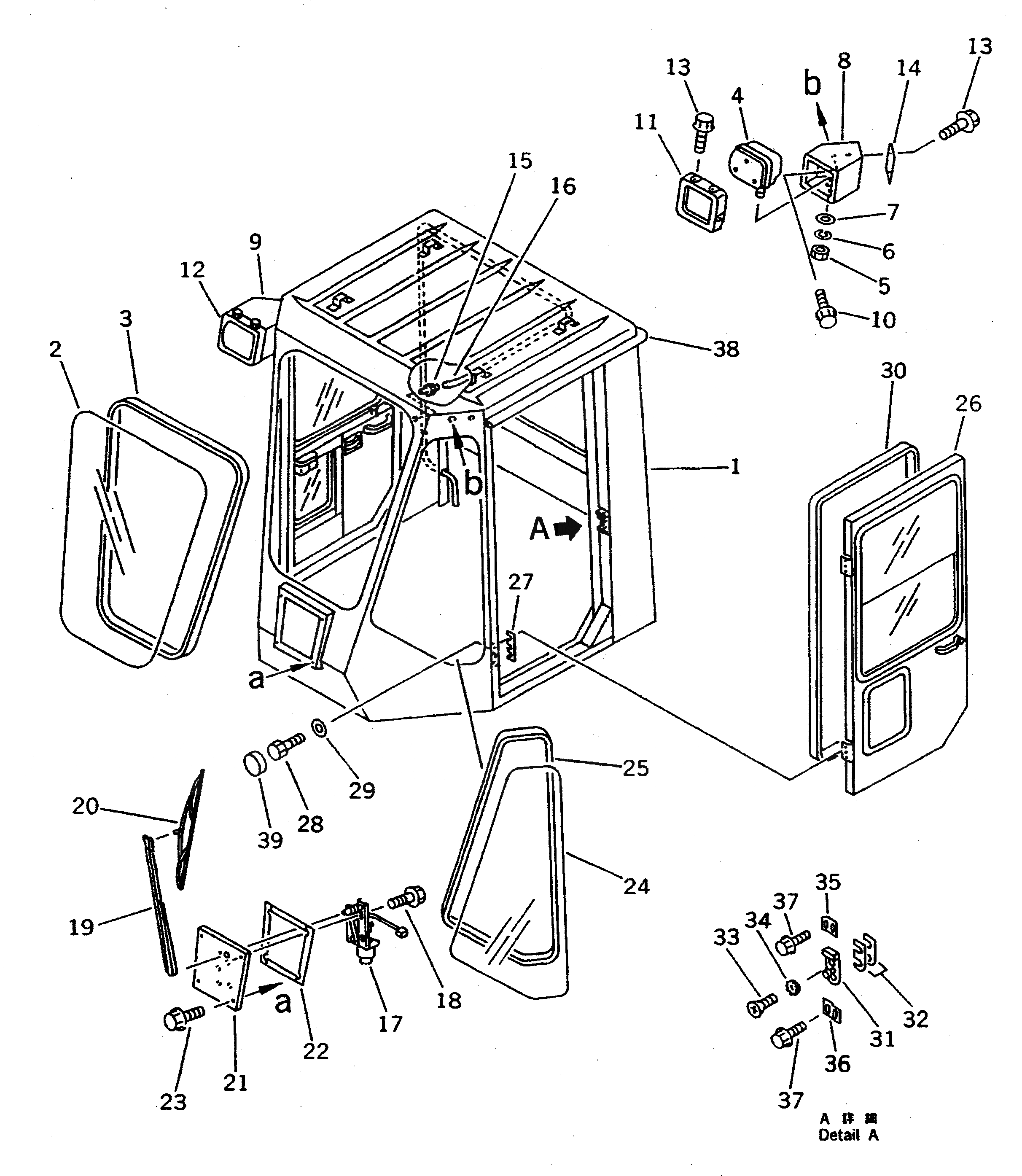Схема запчастей Komatsu WA500-1 - КАБИНА (/) (ПЕРЕДН.)(№-) РАМА И ЧАСТИ КОРПУСА