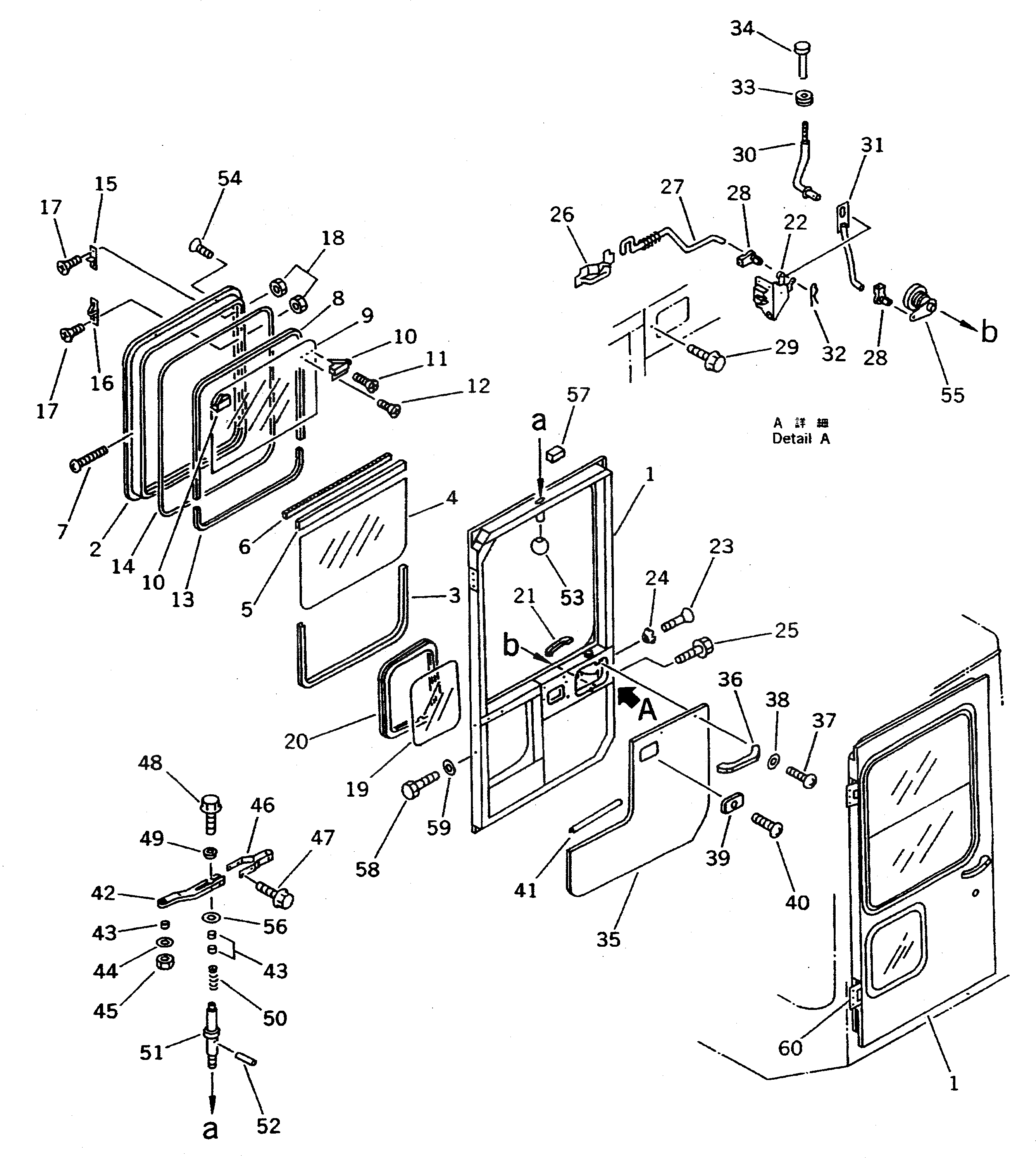 Схема запчастей Komatsu WA500-1 - КАБИНА (/) (ДВЕРЬ) (УСИЛ. СПЕЦ-Я.)(№-) РАМА И ЧАСТИ КОРПУСА