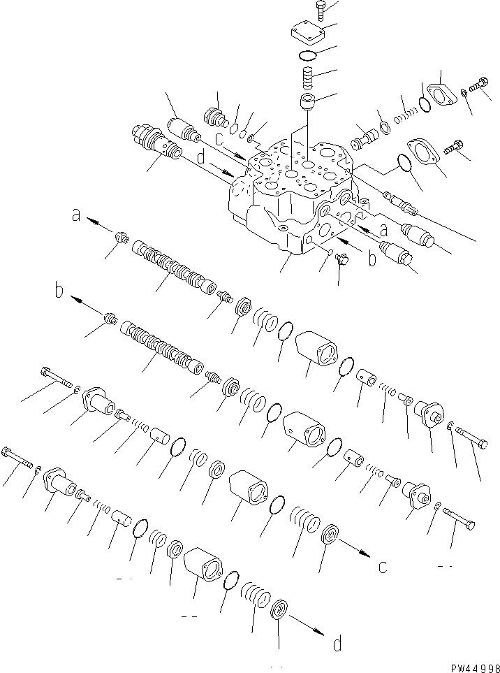 Схема запчастей Komatsu WA500-1 - 2-Х СЕКЦИОНН. УПРАВЛЯЮЩ. КЛАПАН (/)(№-) УПРАВЛ-Е РАБОЧИМ ОБОРУДОВАНИЕМ