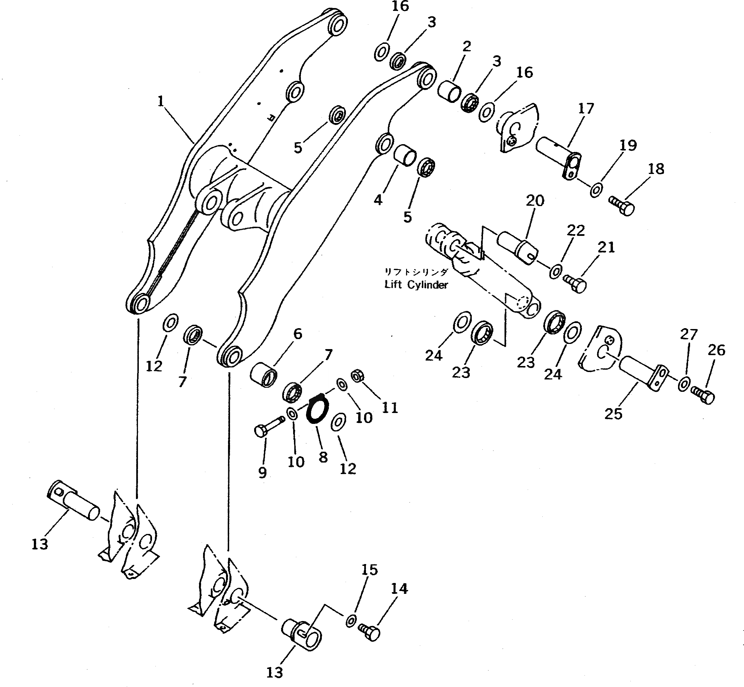 Схема запчастей Komatsu WA500-1 - РУКОЯТЬ (ДЛЯ АВТОМАТИЧ. СМАЗ. СИСТЕМА)(№-) РАБОЧЕЕ ОБОРУДОВАНИЕ