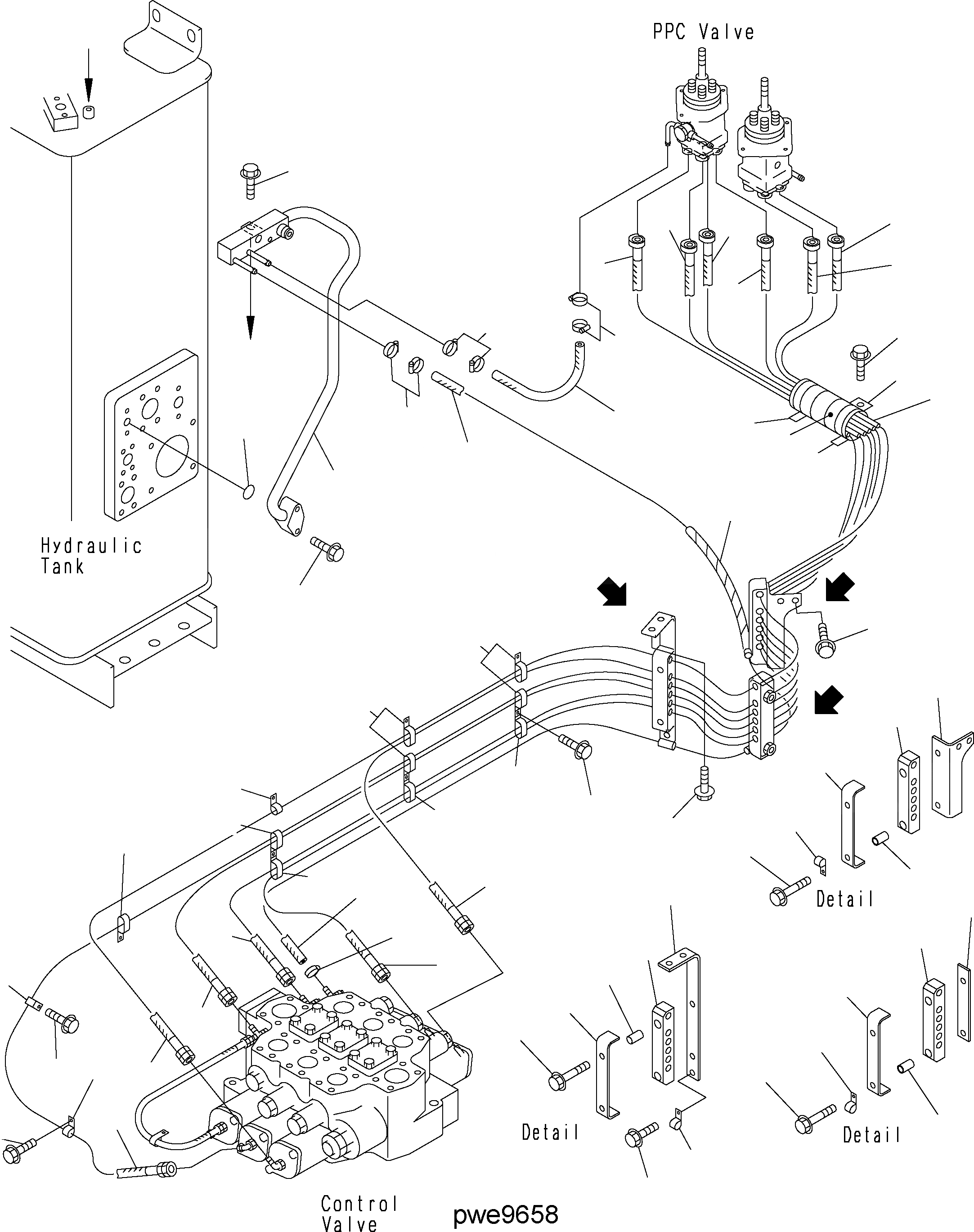 Схема запчастей Komatsu WA500-3H - HYDR. ЛИНИЯ (КЛАПАН PPC- CONTR. КЛАПАН - СЕКЦ. КЛАПАН) H ГИДРАВЛИКА