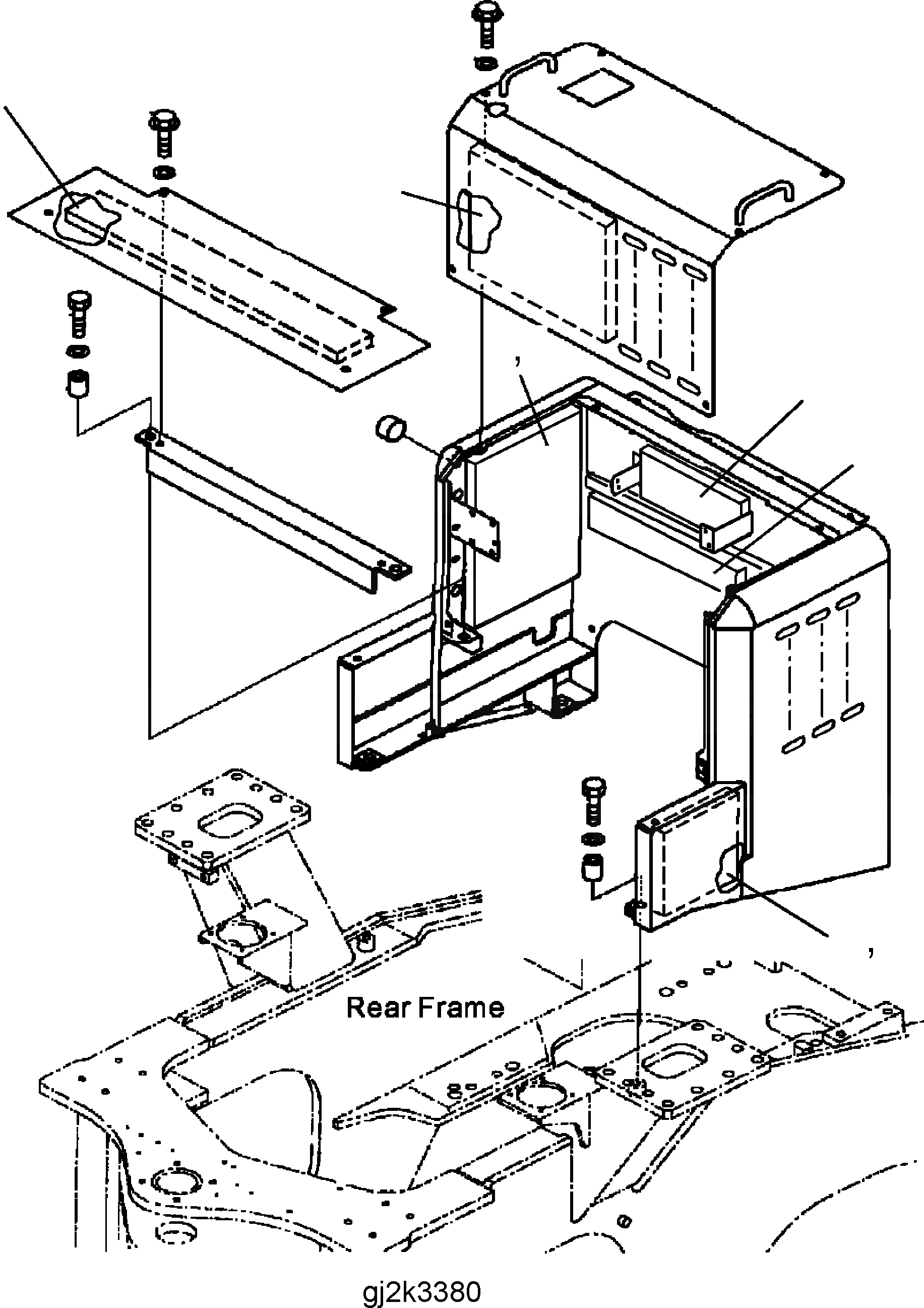 Схема запчастей Komatsu WA500-3H - ОТСЕК ДВИГАТЕЛЯ(SOUND ПОНИЖАЮЩ.) M ЧАСТИ КОРПУСА