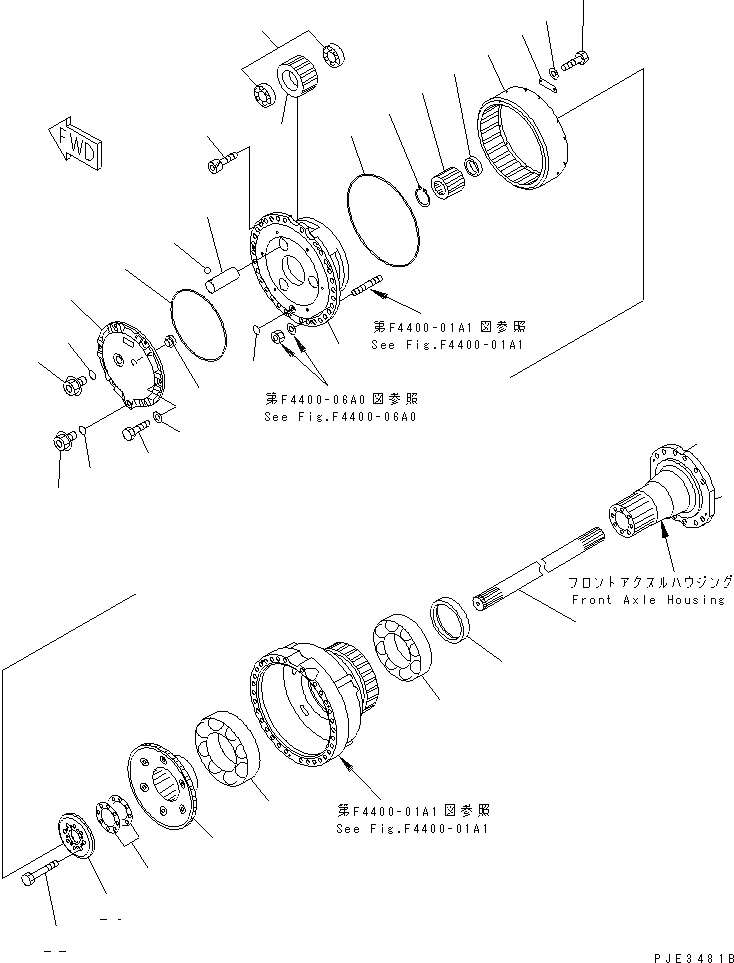 Схема запчастей Komatsu WA500-3 - ПЕРЕДНИЙ МОСТ (КОНЕЧНАЯ ПЕРЕДАЧА) (С АНТИПРОСКАЛЬЗЫВАЮЩ. ДИФФЕРЕНЦИАЛОМ МОСТА) ГИДРОТРАНСФОРМАТОР И ТРАНСМИССИЯ