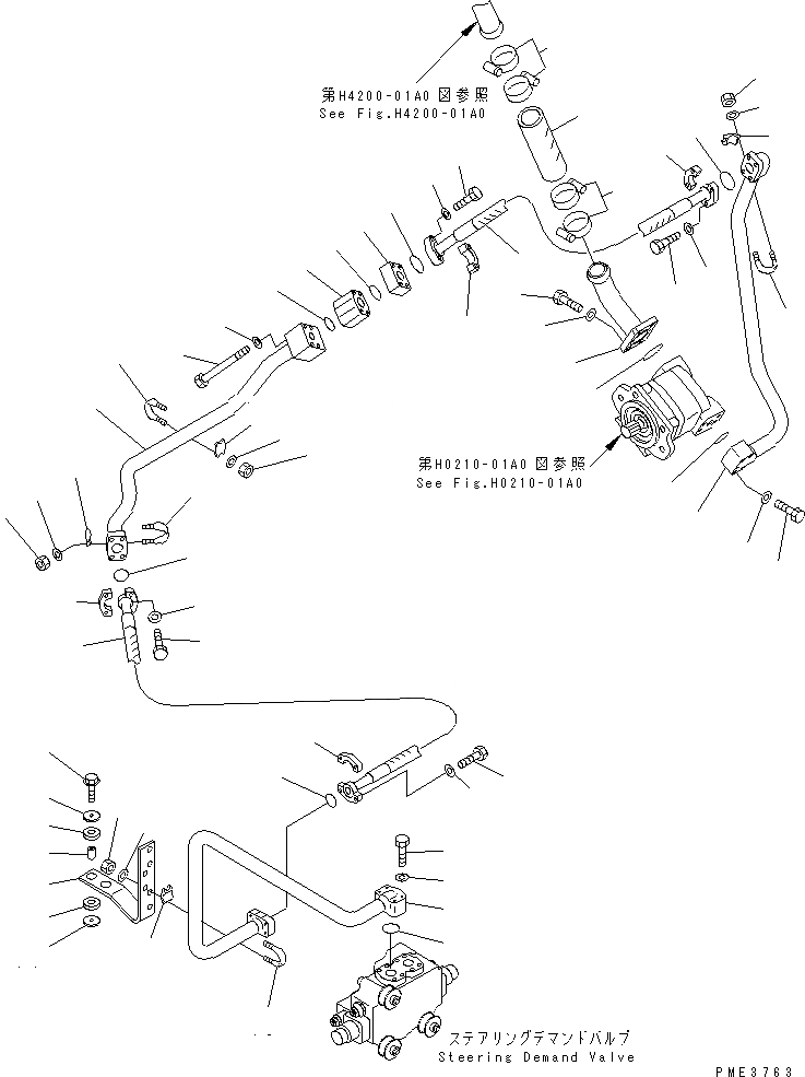 Схема запчастей Komatsu WA500-3 - ГИДРОЛИНИЯ РУЛЕВОГО УПРАВЛЕНИЯ (ВСАСЫВ. И ЛИНИЯ ПОДАЧИ) (С ЭКСТРЕНН. УПРАВЛ.) ГИДРАВЛИКА