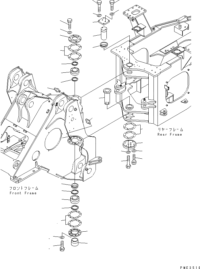 Схема запчастей Komatsu WA500-3 - ПАЛЕЦ(ДЛЯ ПЕРЕДН. И ЗАДН. РАМА СОЕДИНЕНИЕ) ОСНОВНАЯ РАМА И ЕЕ ЧАСТИ