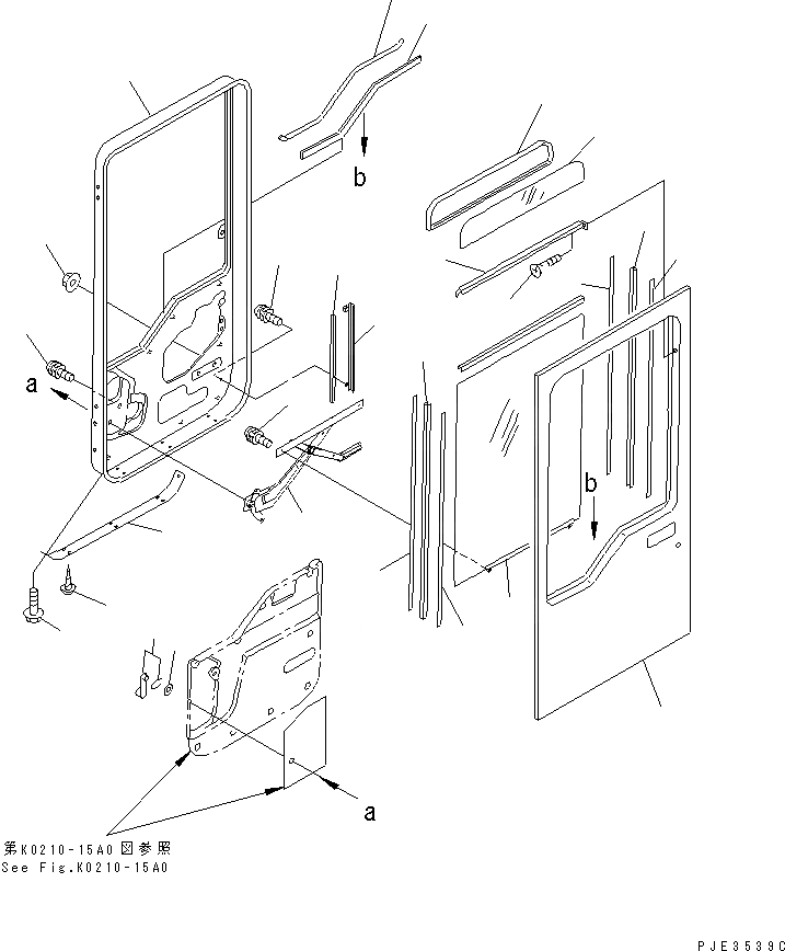 Схема запчастей Komatsu WA500-3 - КАБИНА (ДВЕРЬ ЛЕВ.)(№-) КАБИНА ОПЕРАТОРА И СИСТЕМА УПРАВЛЕНИЯ