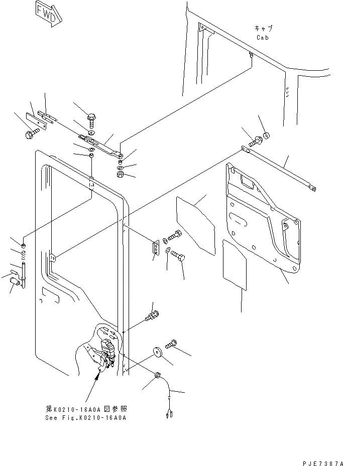 Схема запчастей Komatsu WA500-3 - КАБИНА (ЧАСТИ ДВЕРИ¤ ПРАВ.)(№-) КАБИНА ОПЕРАТОРА И СИСТЕМА УПРАВЛЕНИЯ