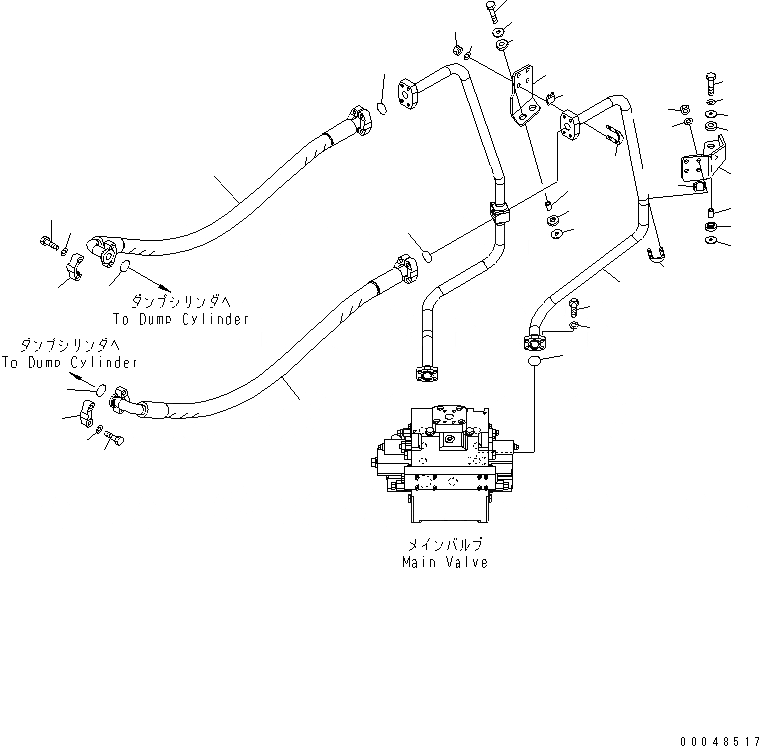 Схема запчастей Komatsu WA500-6R - ГИДРОЛИНИЯ (ГИДРОЦИЛИНДР КОВША ВЕРХН. ЛИНИЯ И ТРУБЫ)(№-) ГИДРАВЛИКА