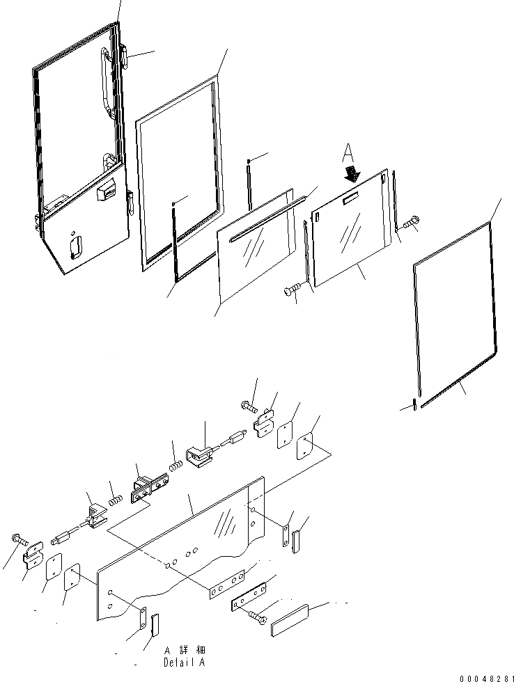 Схема запчастей Komatsu WA500-6R - КАБИНА ROPS (ДВЕРЬ ЛЕВ.) (/)(№-) КАБИНА ОПЕРАТОРА И СИСТЕМА УПРАВЛЕНИЯ