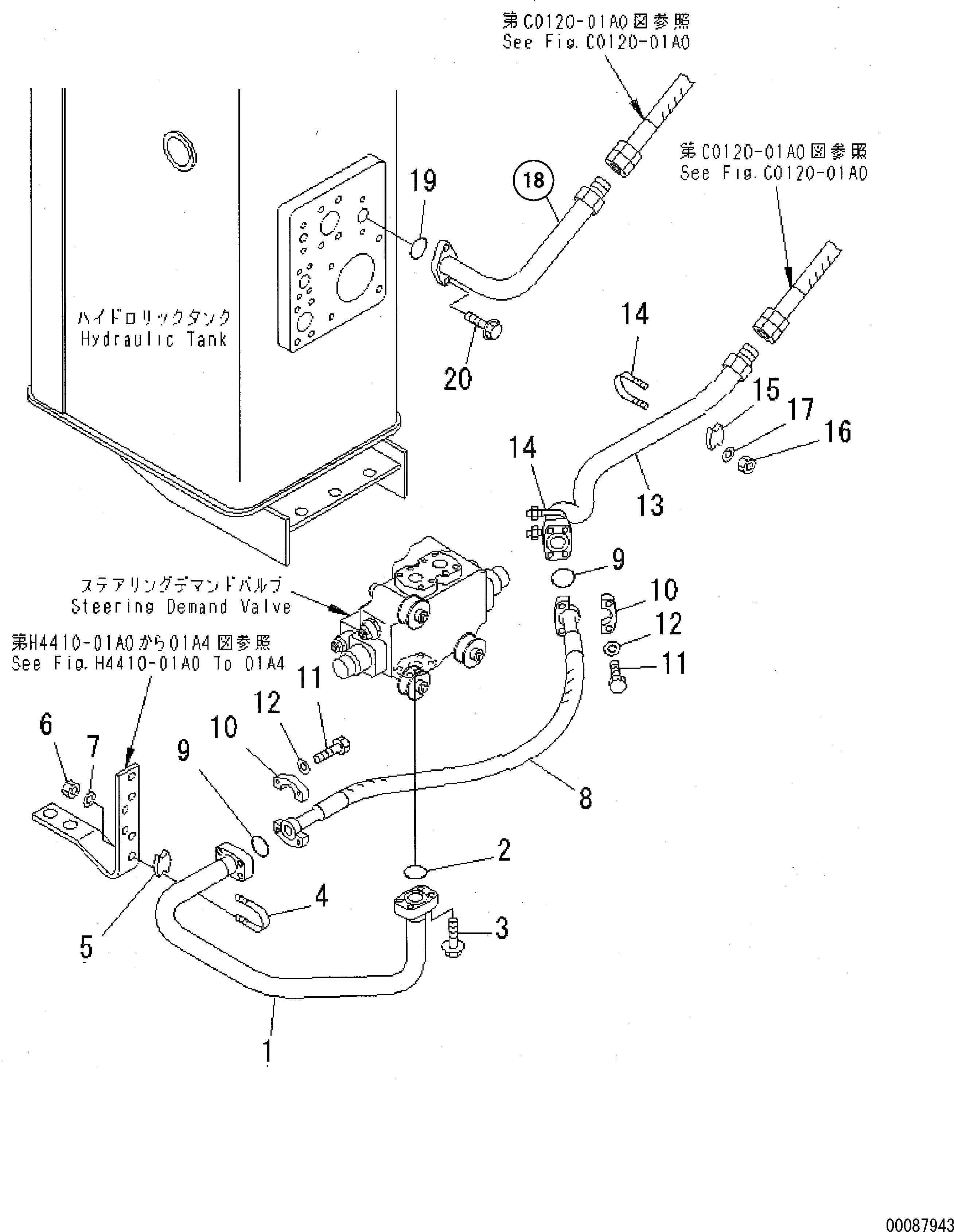 Схема запчастей Komatsu WA500-3 - ГИДРАВЛ ЛИНИЯ (ОХЛАЖДЕНИЕ СИСТЕМЫ ПОВОРОТА)(№9-) ГИДРАВЛИКА