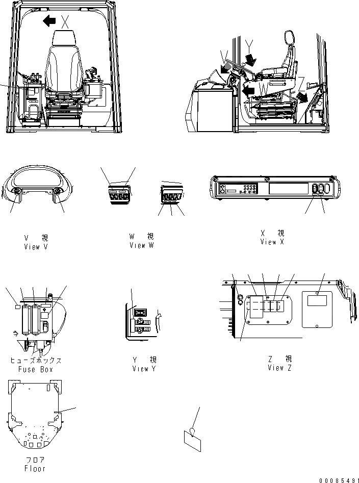 Схема запчастей Komatsu WA500-6 - ПОЛ ТАБЛИЧКИ (PICTOGRAM ТИП) (ФРАНЦИЯ)(№-) КАБИНА ОПЕРАТОРА И СИСТЕМА УПРАВЛЕНИЯ