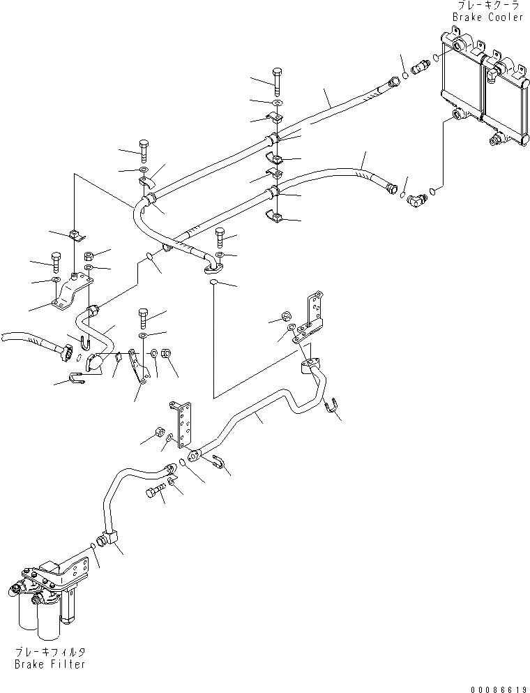 Схема запчастей Komatsu WA500-6 - УПРАВЛ-Е ТОРМОЗОМ (ДЛЯ ТОРМОЗ. СИСТЕМА ОХЛАЖДЕНИЯ) (ОХЛАЖДАЮЩ. НАСОС ЛИНИЯ ОХЛАЖДЕНИЯ)(№-) КАБИНА ОПЕРАТОРА И СИСТЕМА УПРАВЛЕНИЯ