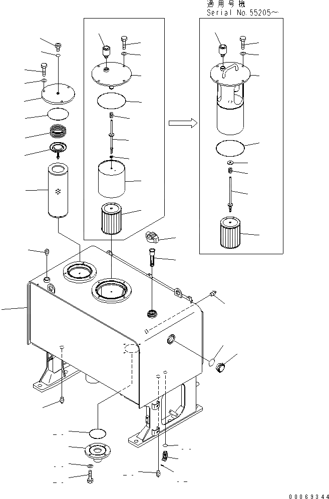 Схема запчастей Komatsu WA500-6 - ДВЕРЦЫ КАПОТА (ГИДР. БАК.)(№-) ЧАСТИ КОРПУСА