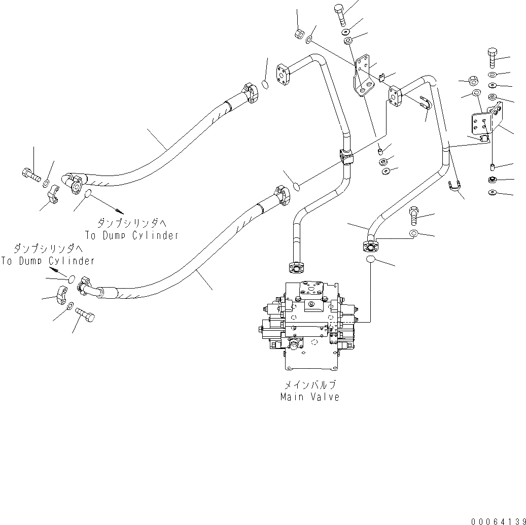 Схема запчастей Komatsu WA500-6 - ГИДРОЛИНИЯ (ГИДРОЦИЛИНДР КОВША ВЕРХН. ЛИНИЯ И ТРУБЫ) (ДЛЯ 3-Х СЕКЦИОНН. КЛАПАН) H ГИДРАВЛИКА