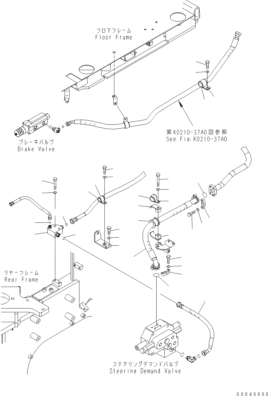 Схема запчастей Komatsu WA500-6 - ГИДРОЛИНИЯ РУЛЕВОГО УПРАВЛЕНИЯ (ВОЗВРАТ. ЛИНИЯ) H ГИДРАВЛИКА