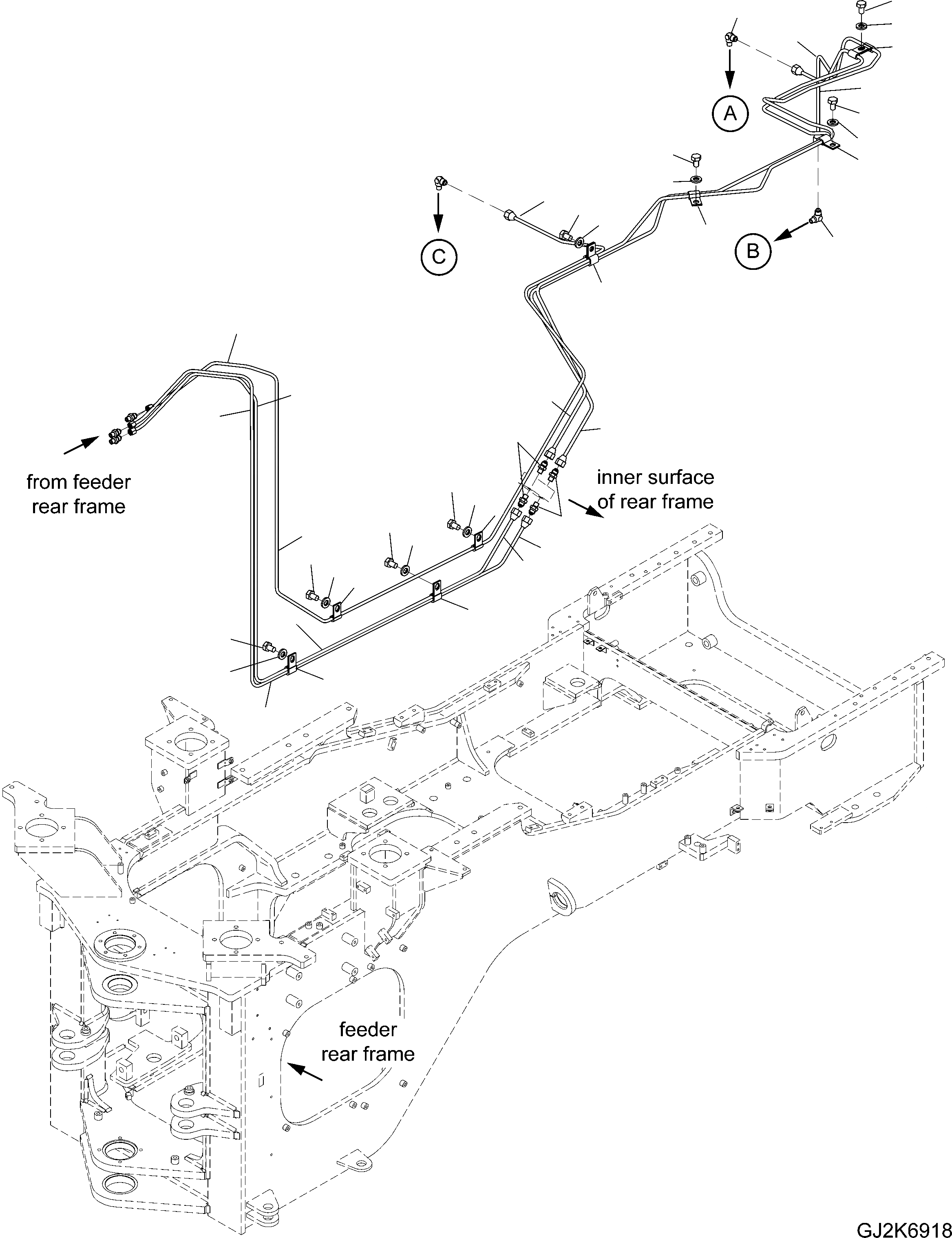 Схема запчастей Komatsu WA500-6 - CENTRAL СМАЗКА (ЛИНИИ ЗАДН. РАМА) J РАМА И ITS КОМПОНЕНТЫ