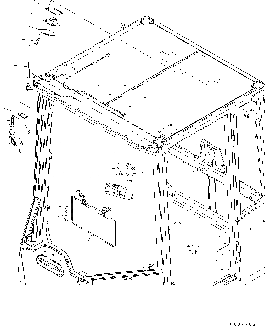 Схема запчастей Komatsu WA500-6 - КАБИНА ROPS (ЗЕРКАЛАКОЗЫРЕК ОТ СОЛНЦА. АНТЕННА И ГРОМКОГОВОРИТ.) K OPERATORґS ОБСТАНОВКА И СИСТЕМА УПРАВЛЕНИЯ