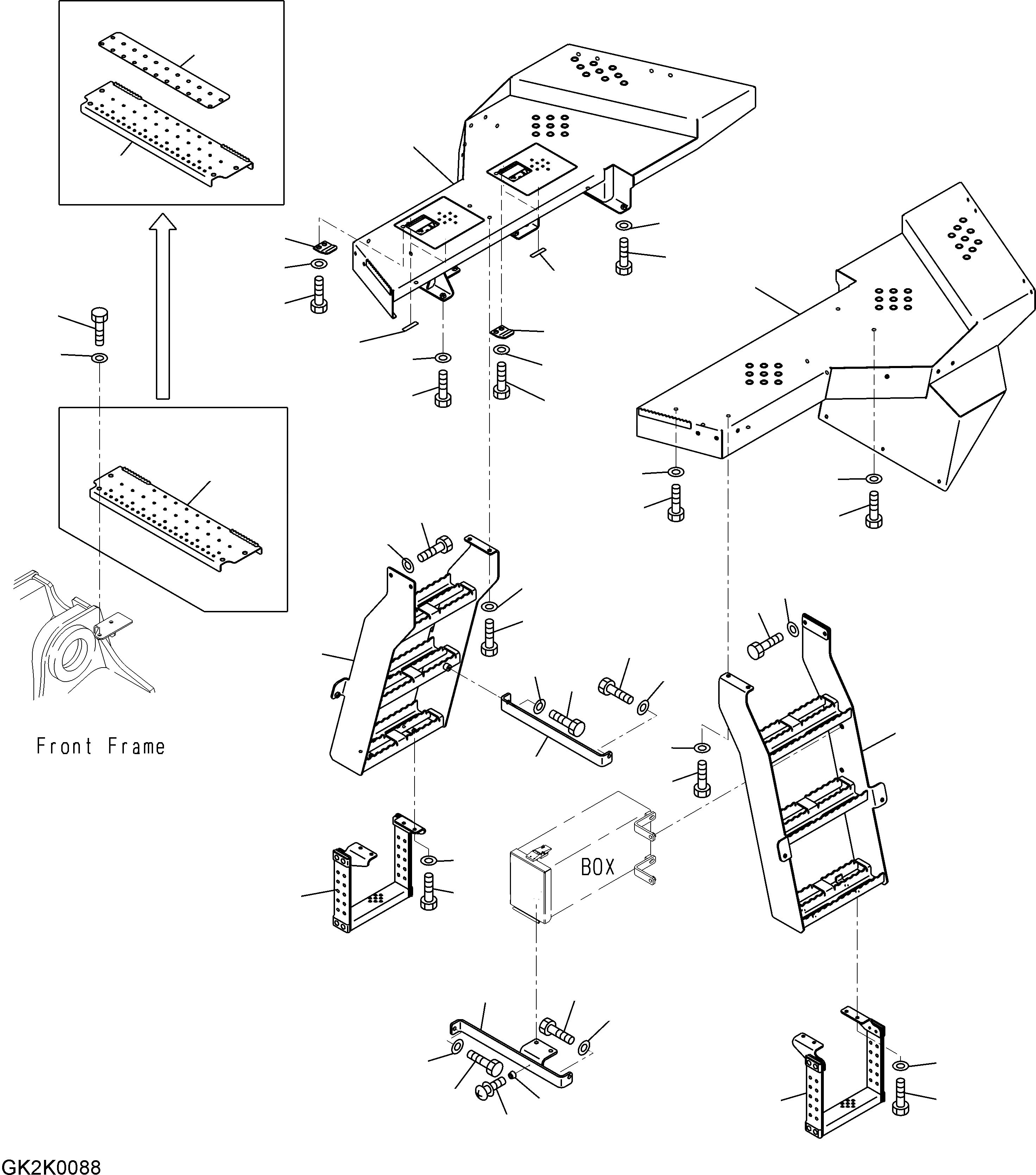Схема запчастей Komatsu WA500-6 - ЛЕСТНИЦА (ЛЕСТНИЦА СУППОРТ И СТУПЕНИ) M ЧАСТИ КОРПУСАS И КРЫШКИ