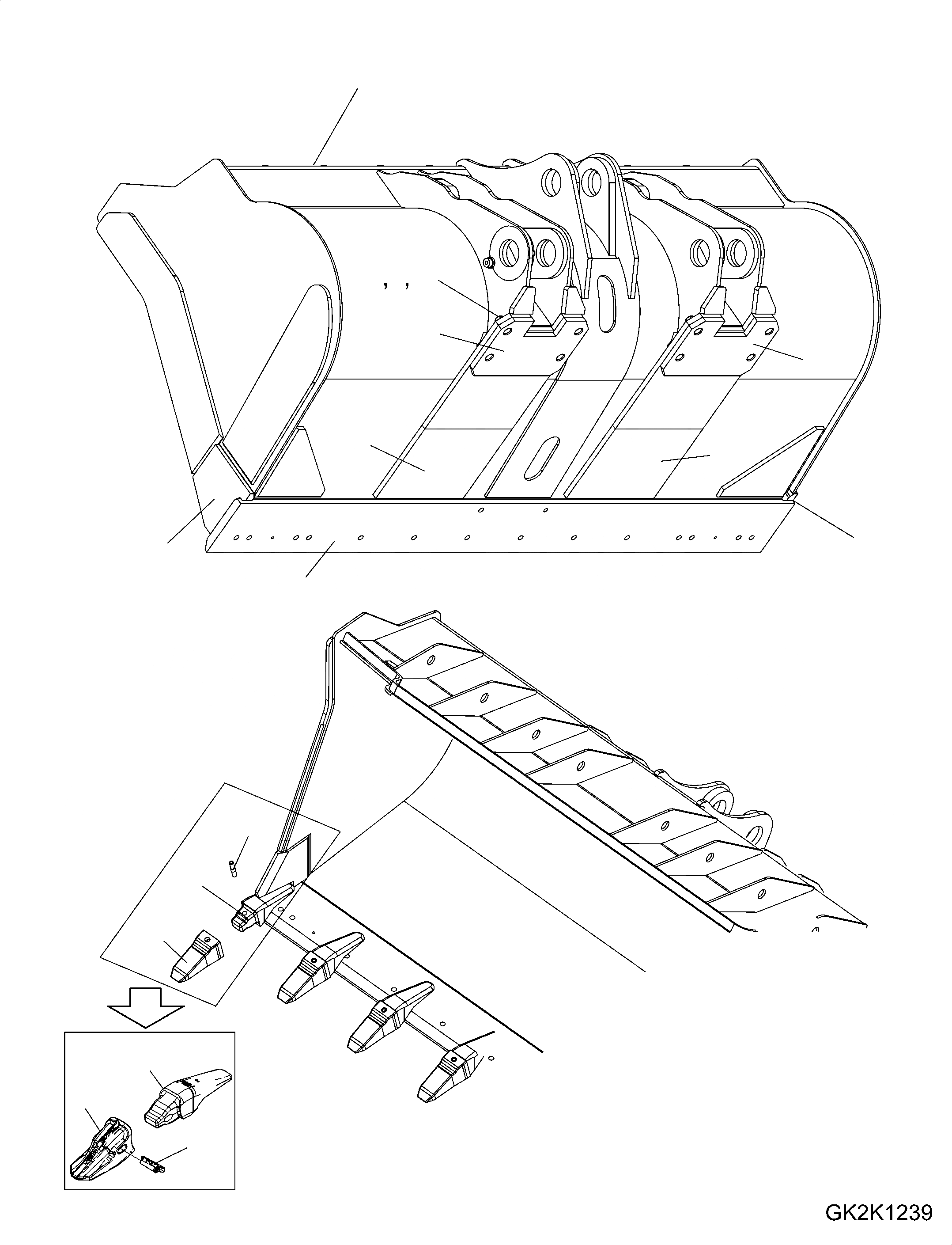 Схема запчастей Komatsu WA500-6 - КОВШ (TYP C-R) (.CBM) (С TEETH) T РАБОЧЕЕ ОБОРУДОВАНИЕ