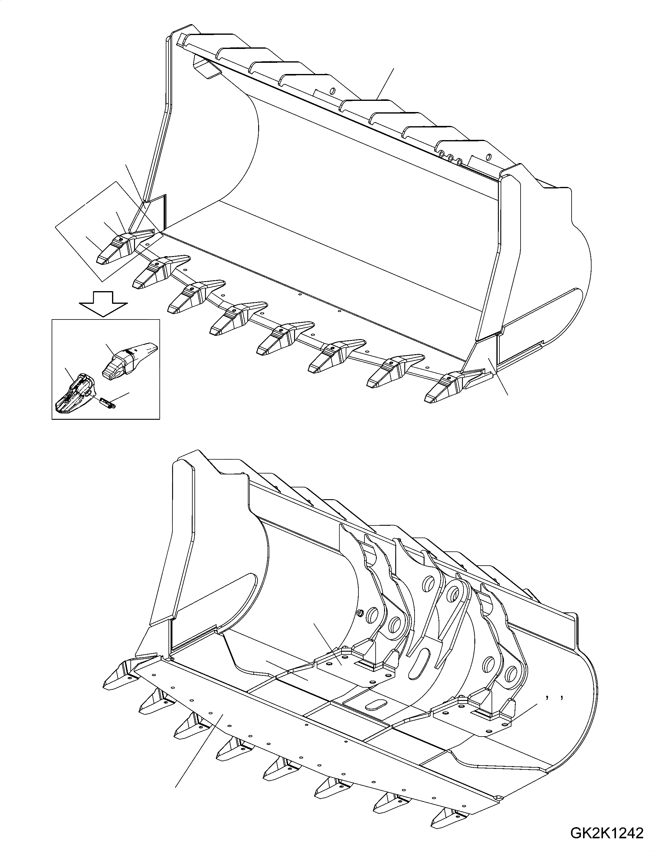Схема запчастей Komatsu WA500-6 - КОВШ (TYP C-R-ROCK-SP) (.CBM) (С TEETH) T РАБОЧЕЕ ОБОРУДОВАНИЕ