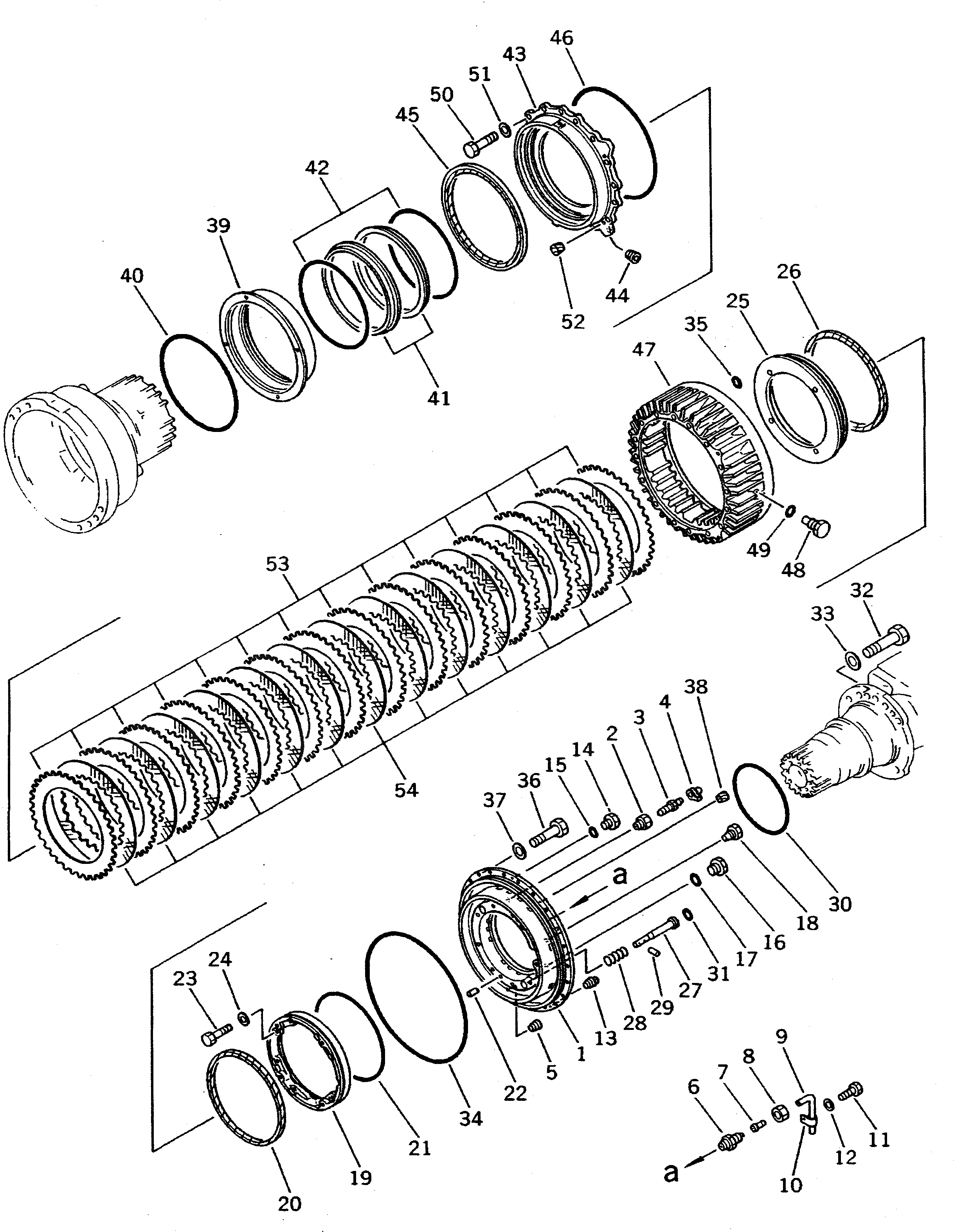 Схема запчастей Komatsu WA600-1 - ЗАДНИЕ ТОРМОЗА ВЕДУЩ. ВАЛ¤ ДИФФЕРЕНЦ. И КОЛЕСА