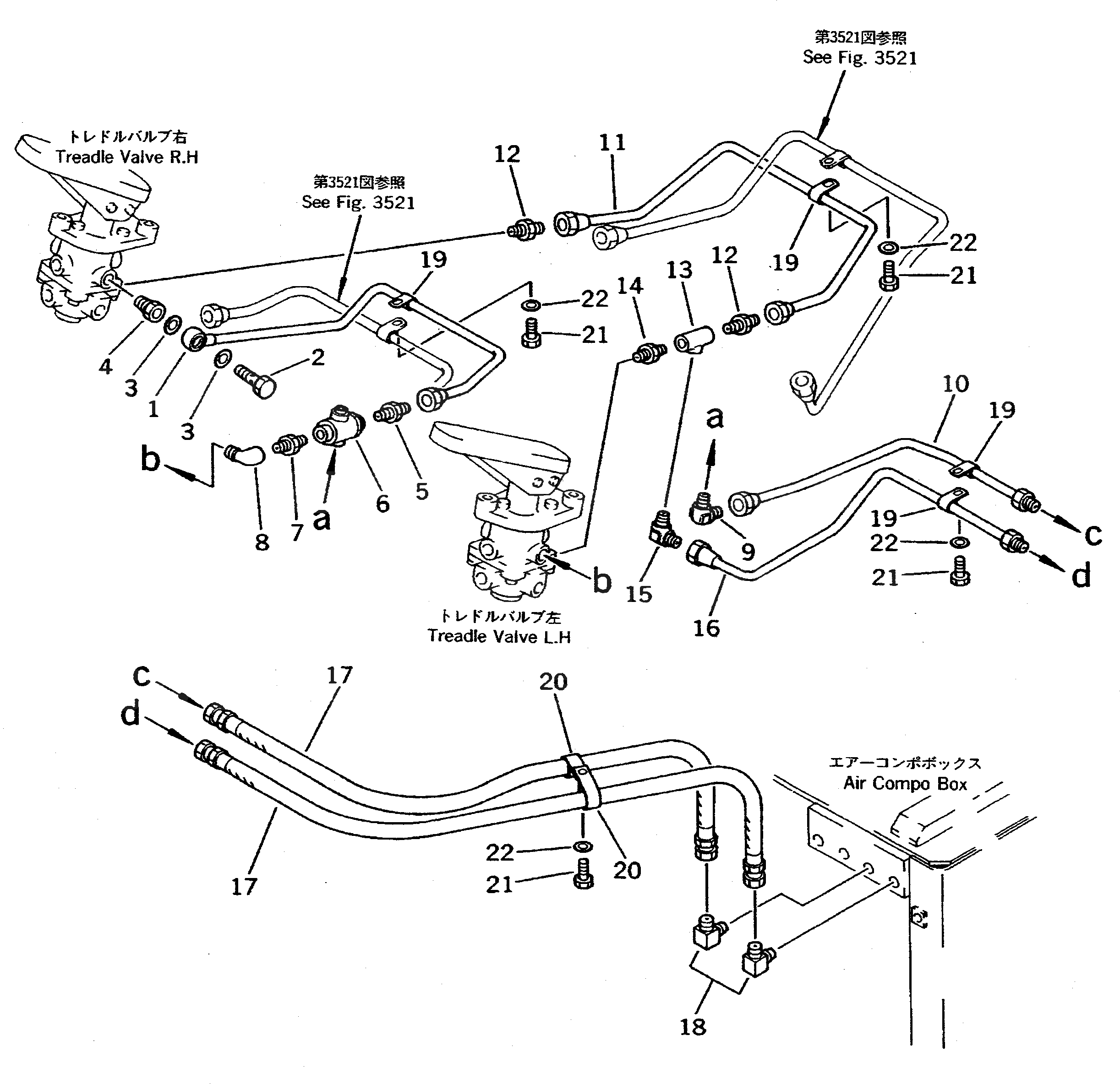 Схема запчастей Komatsu WA600-1 - ВОЗДУХОВОД (КЛАПАН ПЕДАЛИ - ПЕРЕДН. КАМЕРА)(№-88) ВЕДУЩ. ВАЛ¤ ДИФФЕРЕНЦ. И КОЛЕСА