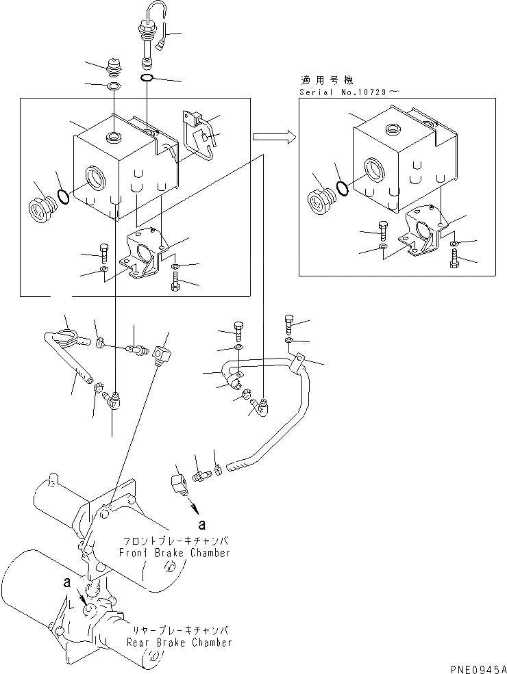 Схема запчастей Komatsu WA600-1 - ТОРМОЗ. МАСЛОПРОВОДЯЩАЯ ЛИНИЯ (БАК - КАМЕРА)(№-) ВЕДУЩ. ВАЛ¤ ДИФФЕРЕНЦ. И КОЛЕСА