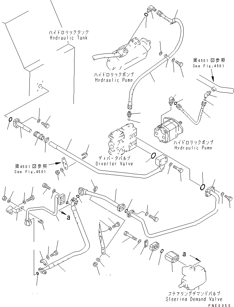 Схема запчастей Komatsu WA600-1 - ГИДРОЛИНИЯ ЭКСТРЕННОГО УПРАВЛЕНИЯ (ПЕРЕПУСКН. КЛАПАН - КЛАПАН РУЛЕВОГО УПРАВЛЕНИЯ)   (С ВЫС.T PRESSURE FILTTER)(№8-) РУЛЕВ. УПРАВЛЕНИЕ И СИСТЕМА УПРАВЛЕНИЯ