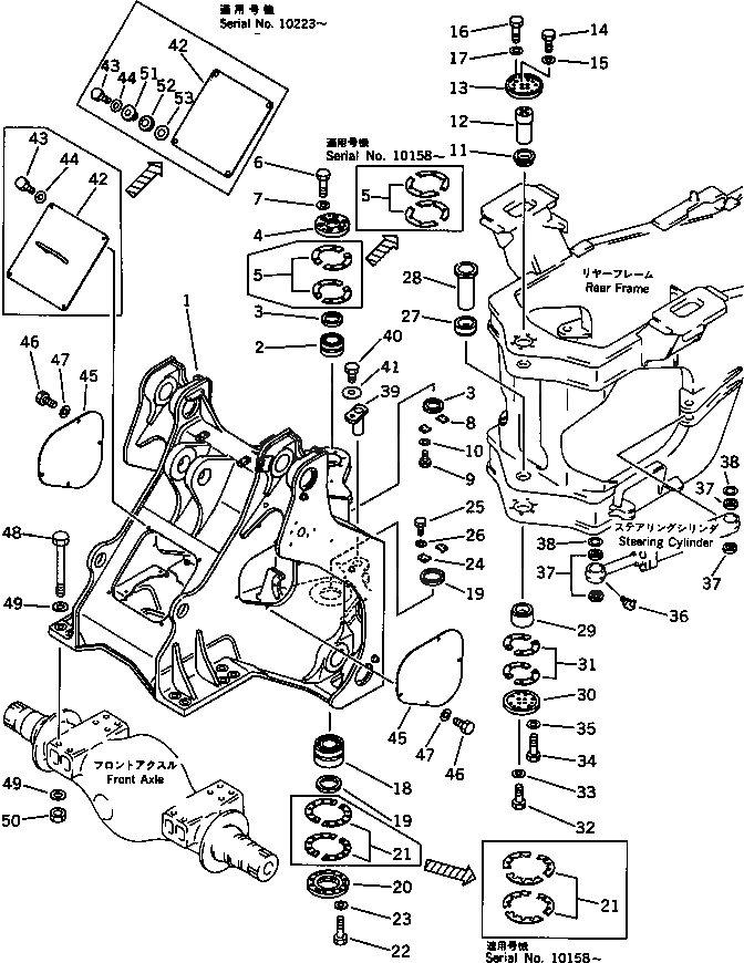 Схема запчастей Komatsu WA600-1 - ПЕРЕДН. РАМА (СПЕЦ-Я TBG)(№-.) РАМА И ЧАСТИ КОРПУСА