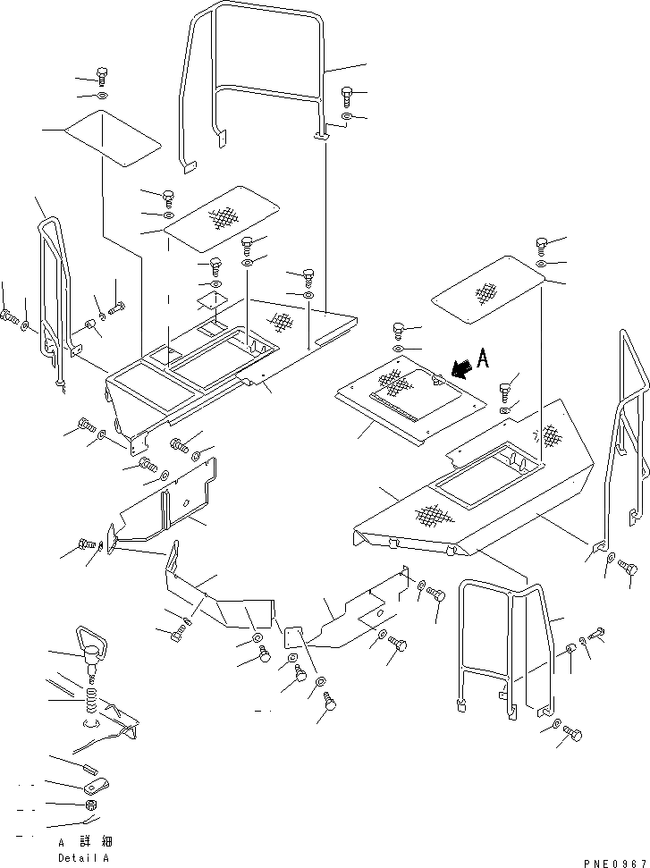 Схема запчастей Komatsu WA600-1 -  ПОЛ (С КАБИНОЙ)(№-) РАМА И ЧАСТИ КОРПУСА