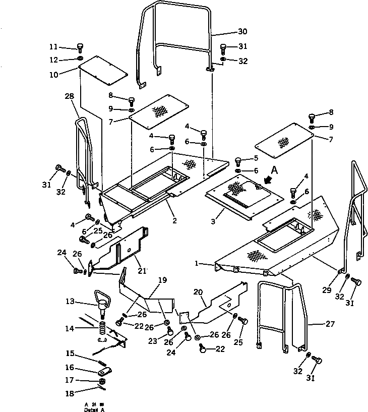 Схема запчастей Komatsu WA600-1 -  ПОЛ (БЕЗ КАБИНЫ)(№88-) РАМА И ЧАСТИ КОРПУСА