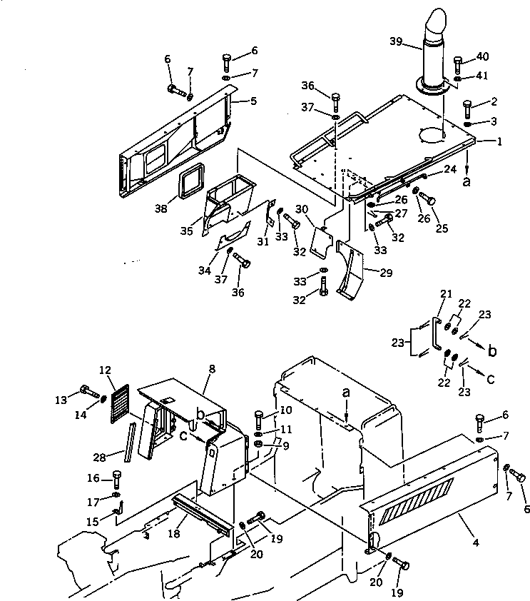 Схема запчастей Komatsu WA600-1 - КАПОТ(№98-) РАМА И ЧАСТИ КОРПУСА