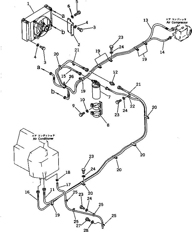 Схема запчастей Komatsu WA600-1 - КОНДИЦ. ВОЗДУХА (DENSO) (/) (СПЕЦ-Я TBG) РАМА И ЧАСТИ КОРПУСА