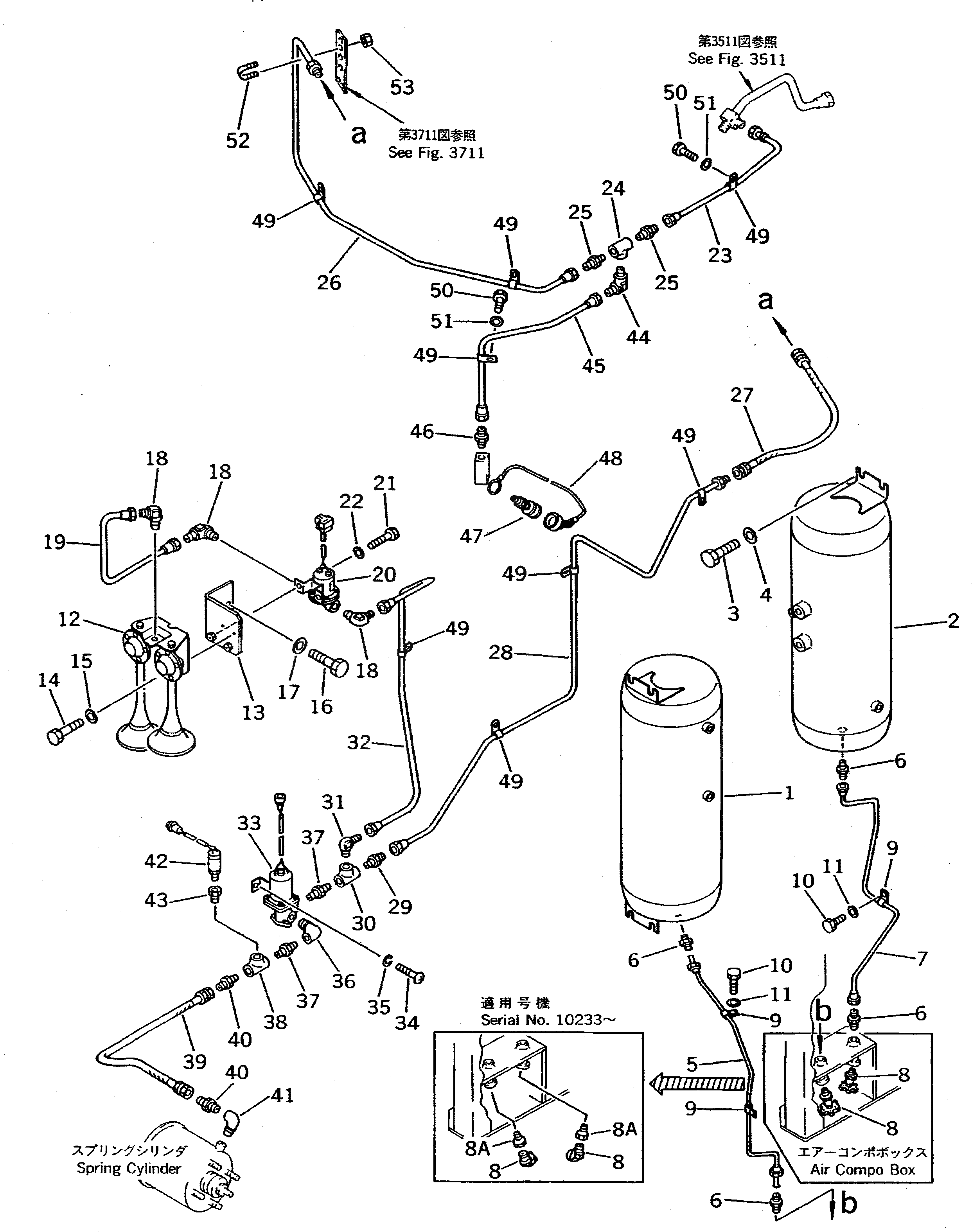 Схема запчастей Komatsu WA600-1 - ВОЗДУХОВОД (СУХ. БАК И ЗВУК. СИГНАЛ.)(№-8) ВЕДУЩ. ВАЛ¤ ДИФФЕРЕНЦ. И КОЛЕСА