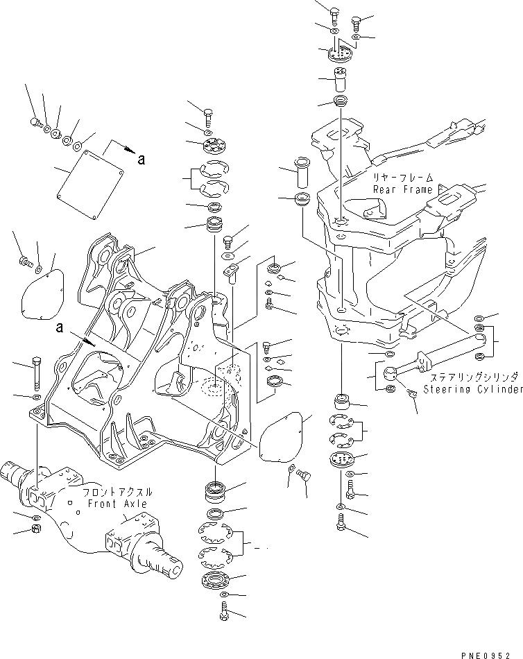 Схема запчастей Komatsu WA600-1 - ПЕРЕДН. РАМА(№.-) РАМА И ЧАСТИ КОРПУСА