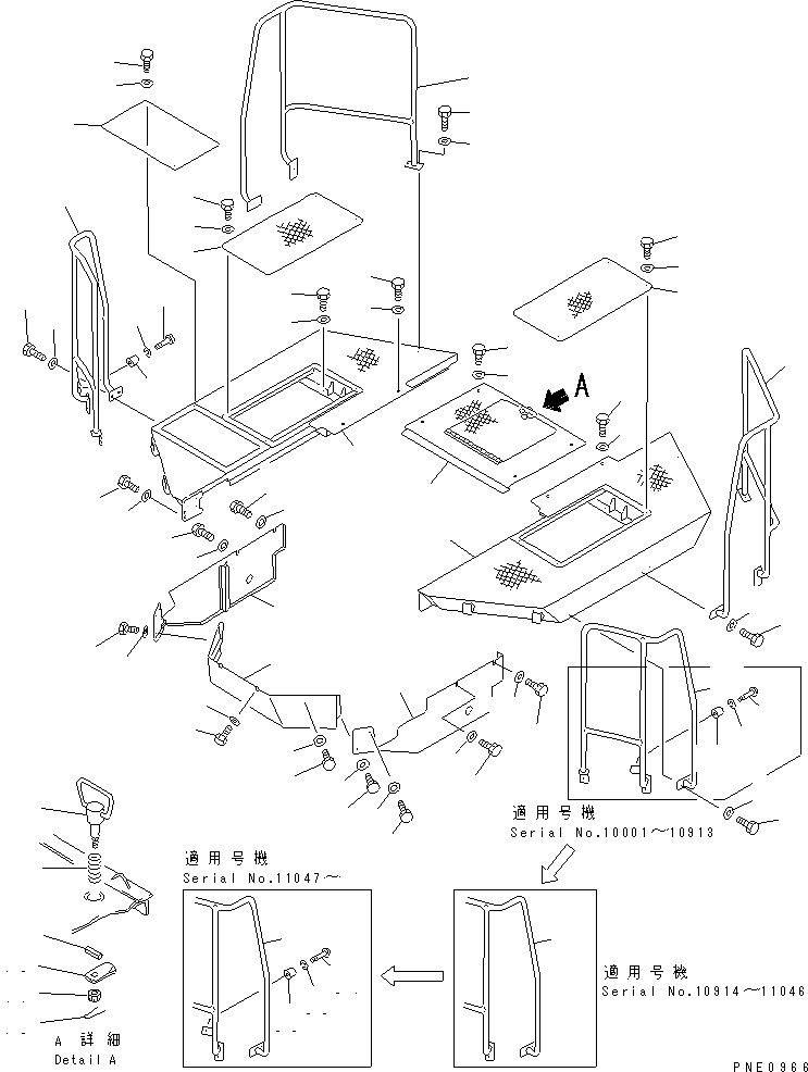 Схема запчастей Komatsu WA600-1 - ПОЛ (С КАБИНОЙ)(№8-) РАМА И ЧАСТИ КОРПУСА