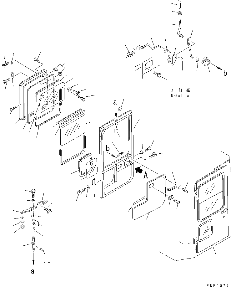 Схема запчастей Komatsu WA600-1 - КАБИНА (/) (ДВЕРЬ) (УСИЛ. СПЕЦ-Я.)(№8-) РАМА И ЧАСТИ КОРПУСА