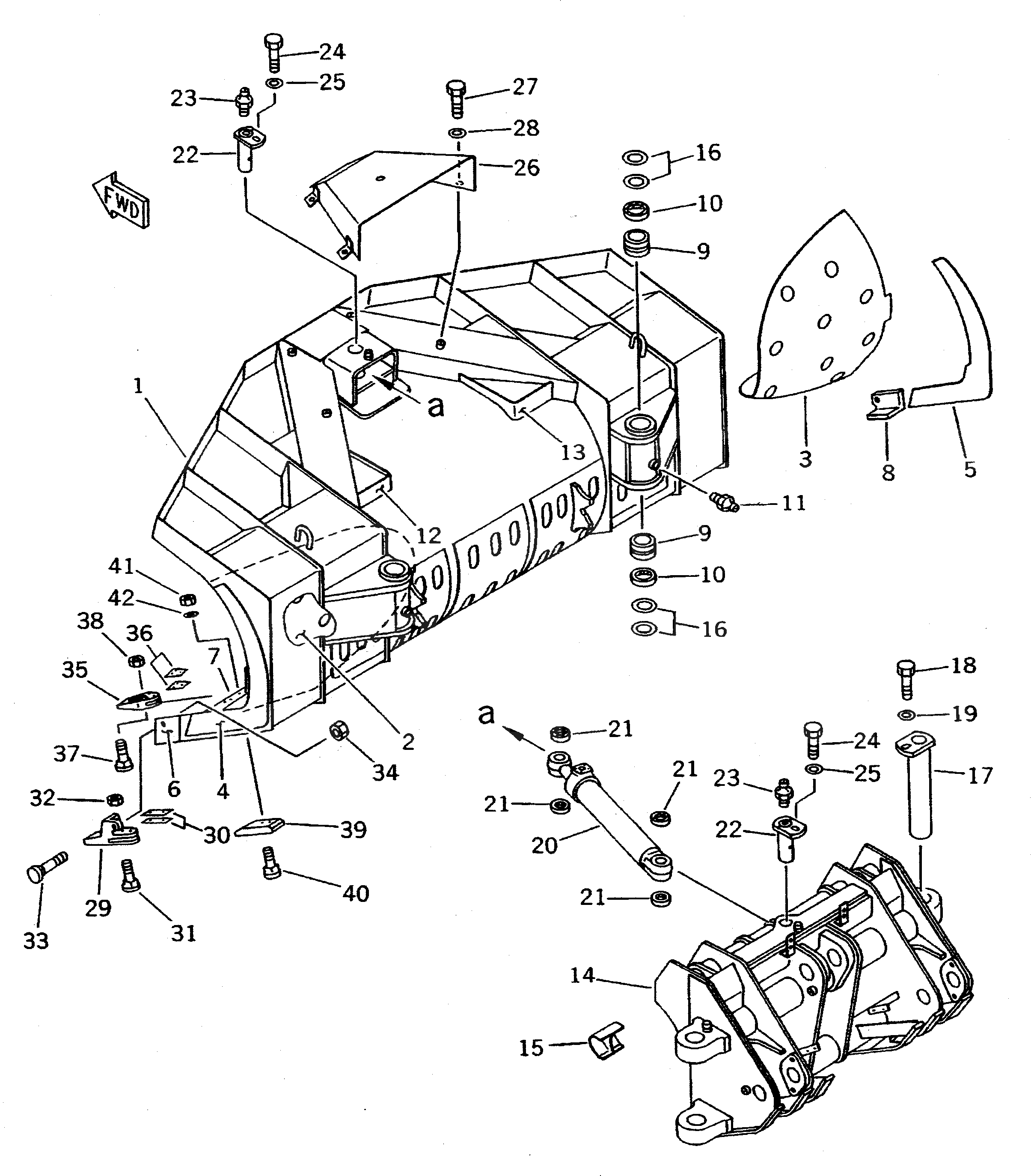 Схема запчастей Komatsu WA600-1 - КОВШ С 2-СТОРОНН. РАЗГРУЗКОЙ (/) (ТУННЕЛЬН. СПЕЦ-Я.)(№8-) РАБОЧЕЕ ОБОРУДОВАНИЕ