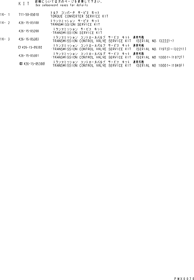 Схема запчастей Komatsu WA600-1 - РЕМ. КОМПЛЕКТЫ МАРКИРОВКА¤ ИНСТРУМЕНТ И РЕМКОМПЛЕКТЫ