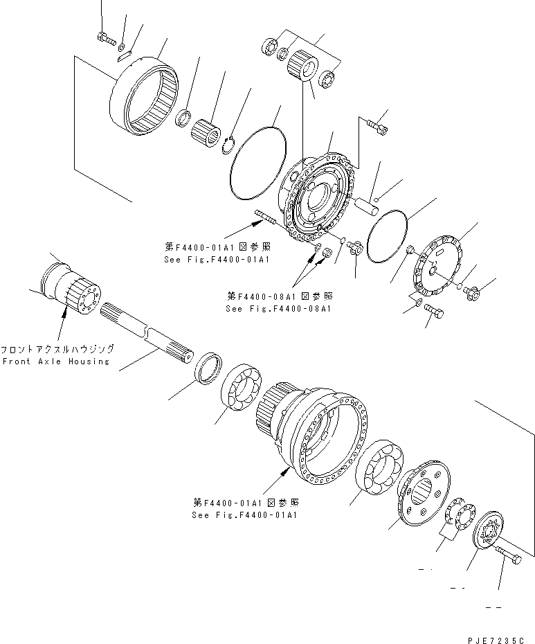 Схема запчастей Komatsu WA600-3 - ПЕРЕДНИЙ МОСТ (КОНЕЧНАЯ ПЕРЕДАЧА) (САМОБЛОКИР. ДИФФЕРЕНЦ.) ГИДРОТРАНСФОРМАТОР И ТРАНСМИССИЯ